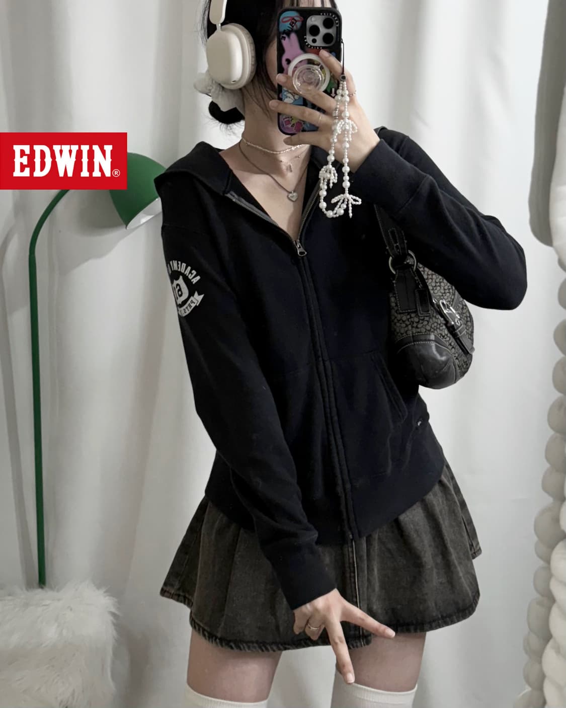 에드윈 블랙 오버핏 후드 집업 상품이미지1