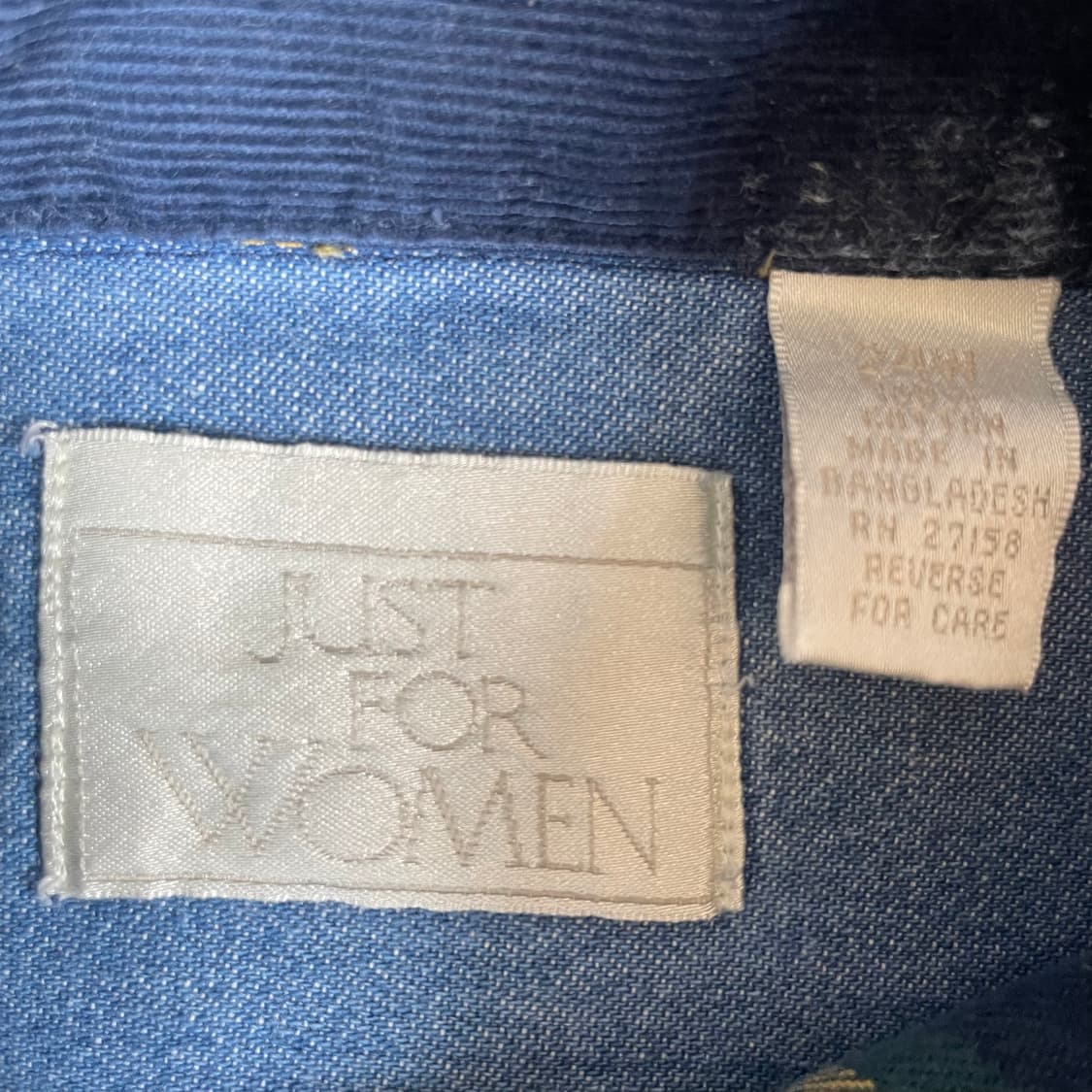 JUST FOR 코듀로이 카라 타탄체크 코튼 청 데님 셔츠  상품이미지4