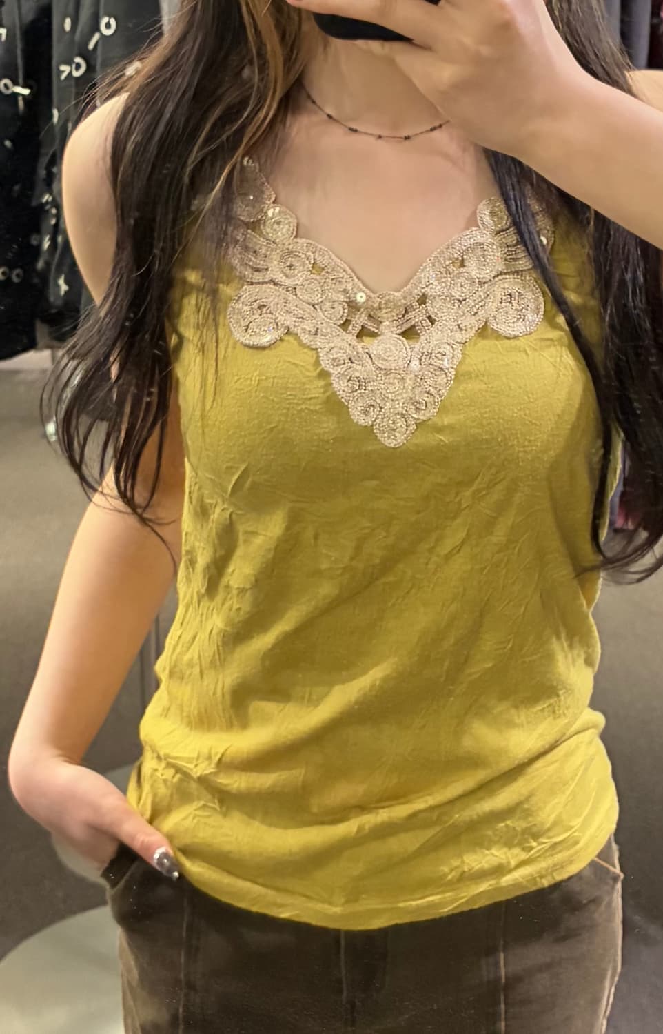 OS)Japanese vintage 자수 디테일 머스타드 나시 상품이미지2