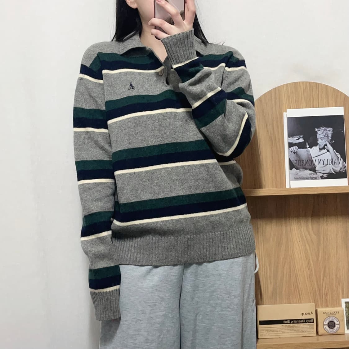 [정품] 빈폴 그레이 단가라 울 카라니트 [ 95 ] 상품이미지2