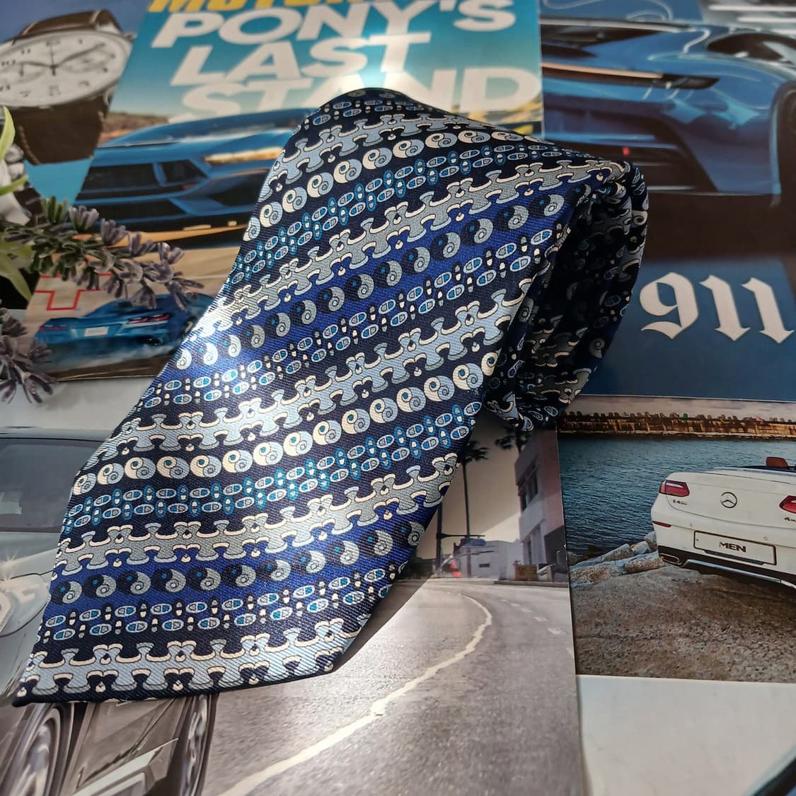 에밀리오 푸치 실크 블루 모자이크 넥타이 8.6cm A+등급 A19015 상품이미지2