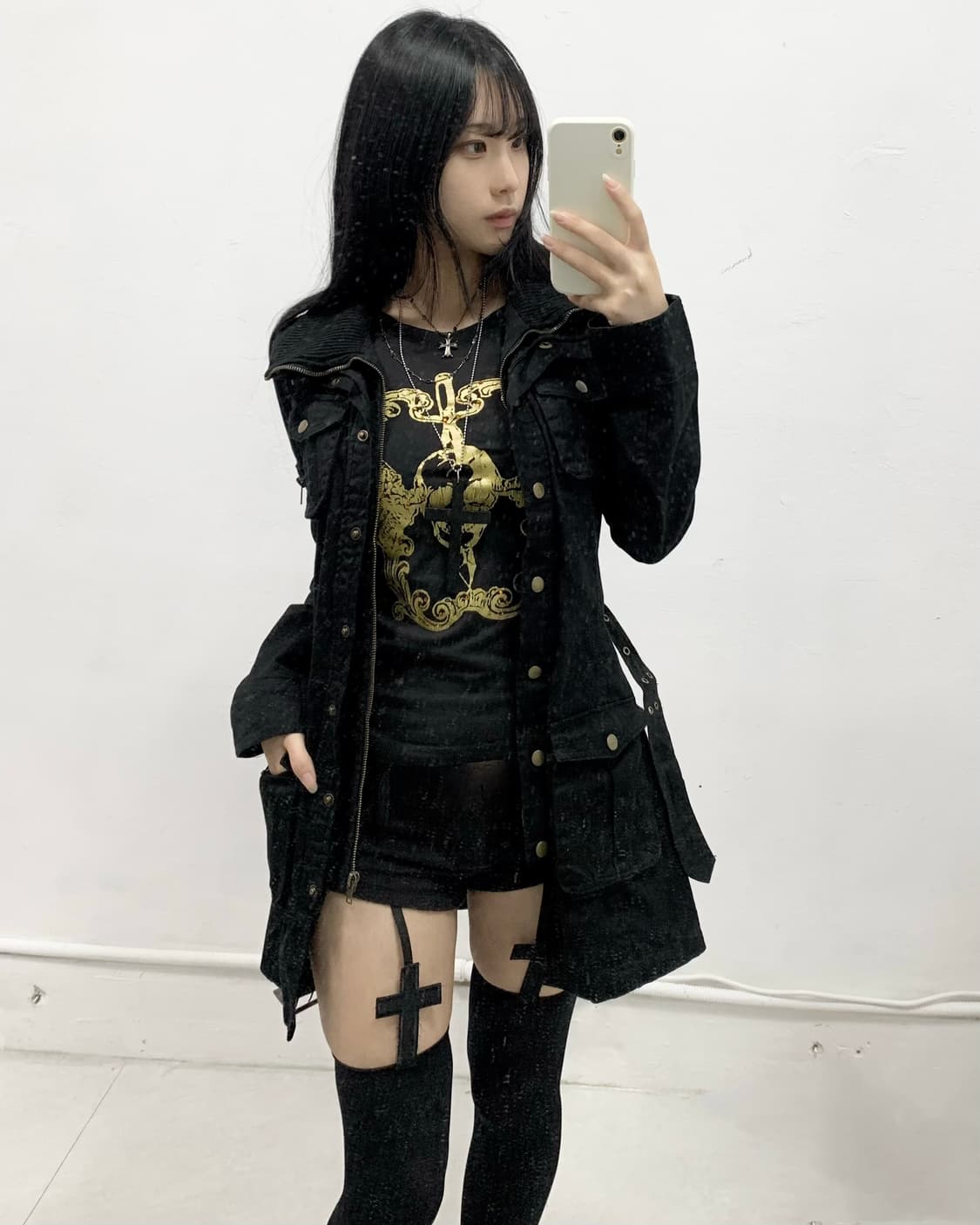 펑크 스컬 y2k 골드 큐빅 롱슬리브 상품이미지2