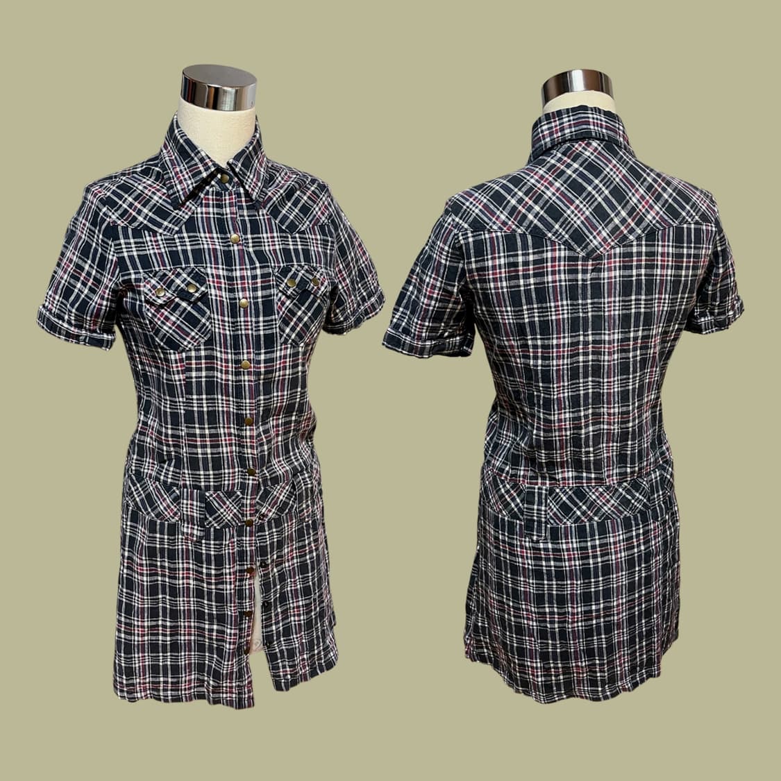 빈티지 너드 체크무늬 롱 셔츠 상품이미지2