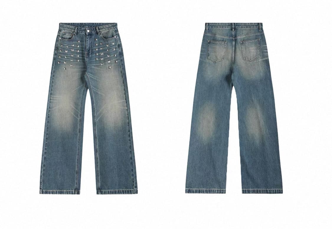 Blue Studded Washed Loose Jeans 상품이미지10