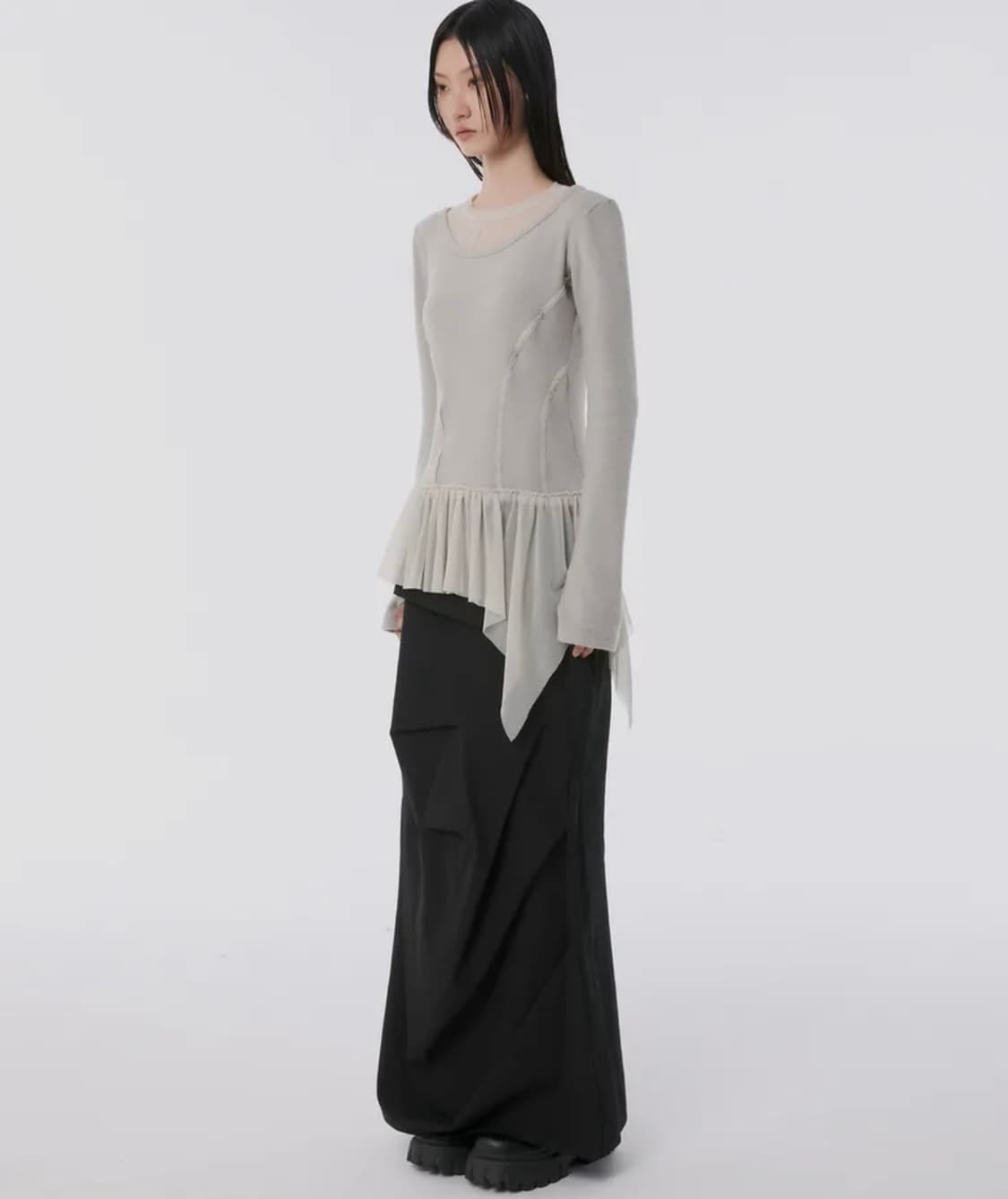 플레이업 layered lace frill long sleeve gray 상품이미지3