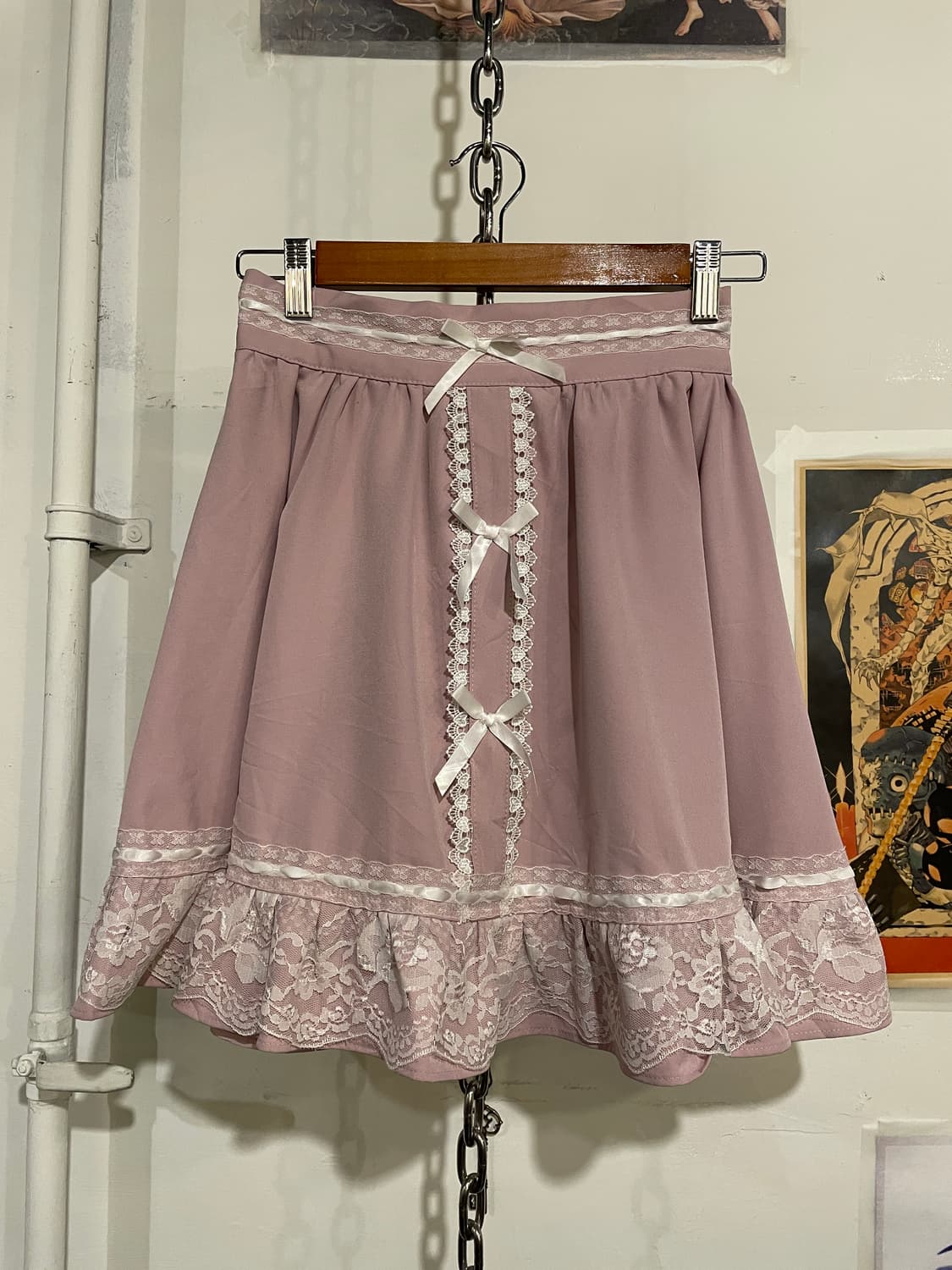 리본 레이스 핑크 스커트 러블리 갸루 상품이미지2