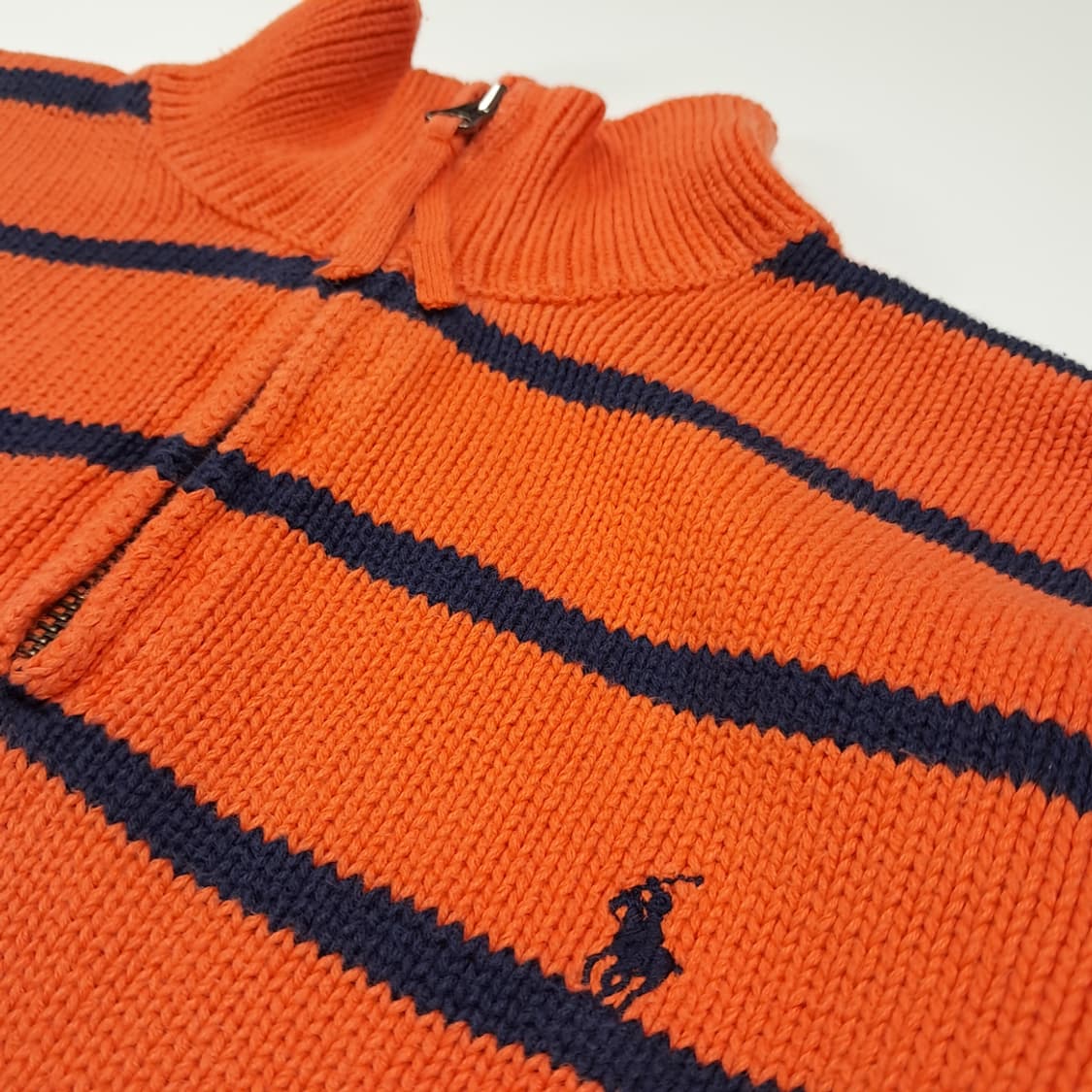 CL060 폴로 코튼 홍콩판 레더풀러 네이비스트라이프 오렌지 하프집업 상품이미지5