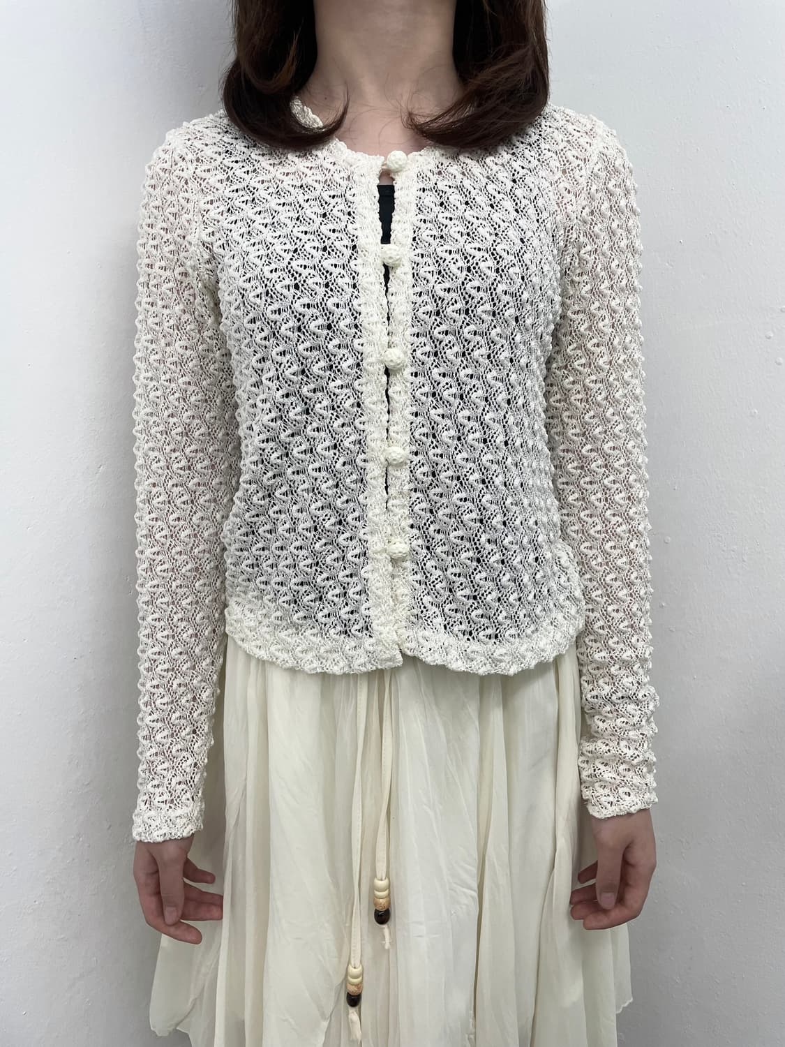 크림 짜임 버튼 가디건 상품이미지1