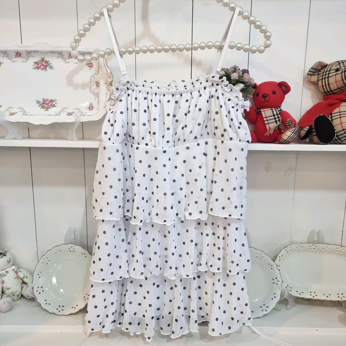 도트 캉캉 쉬폰 뷔스티에 탑 상품이미지1