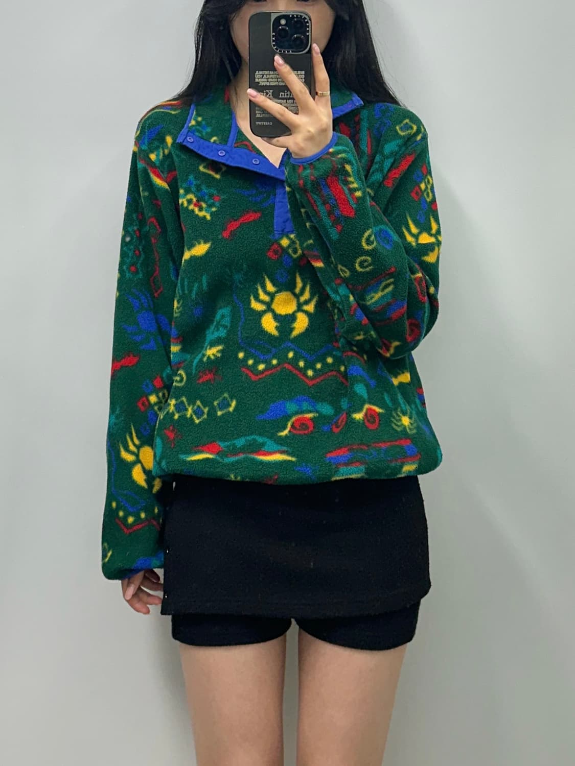 90s LLbean 엘엘빈 빈티지 패턴 신칠라 버튼 플리스 아노락 상품이미지1