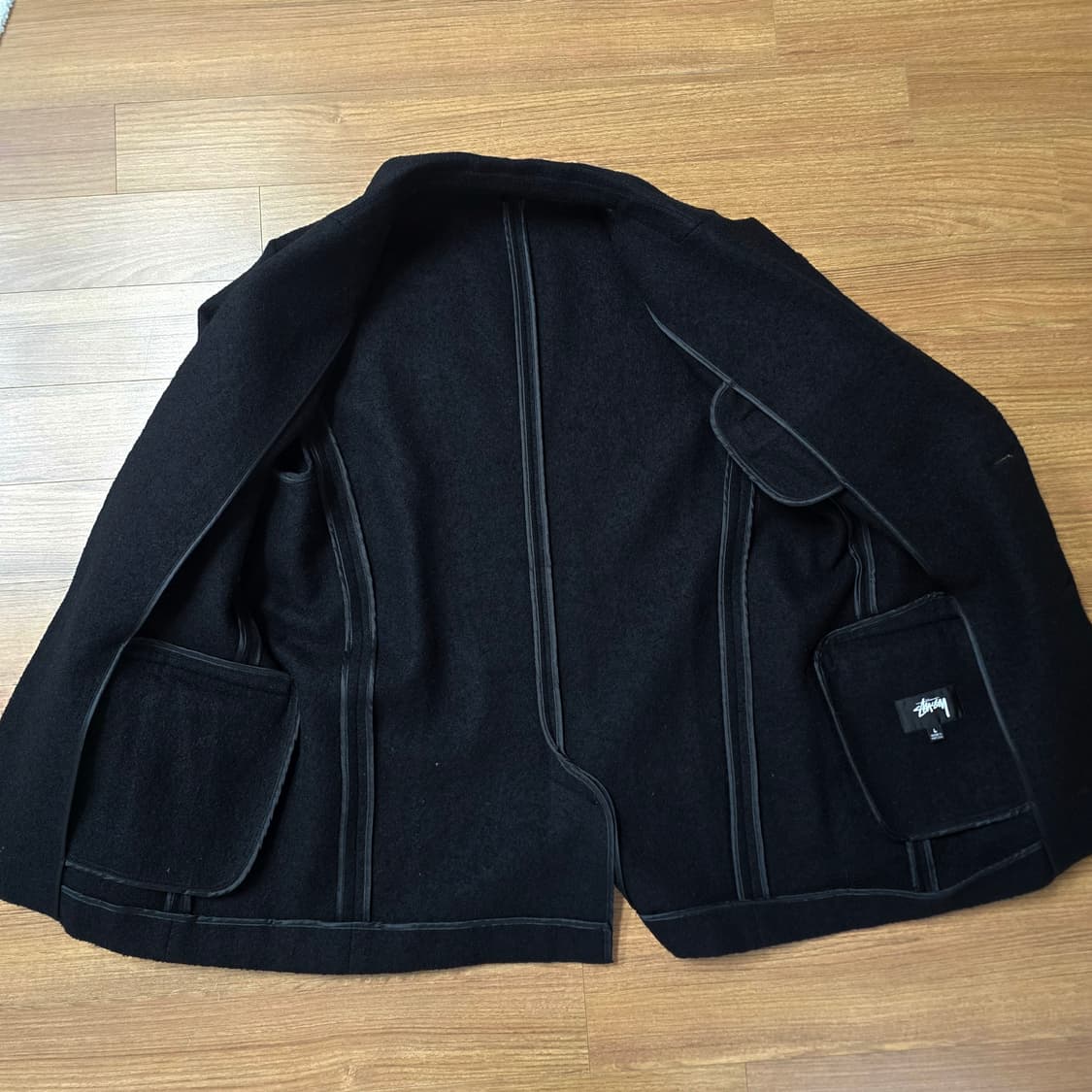 (L) 스투시 텍스쳐드 울 블레이저 자켓 블랙 상품이미지2