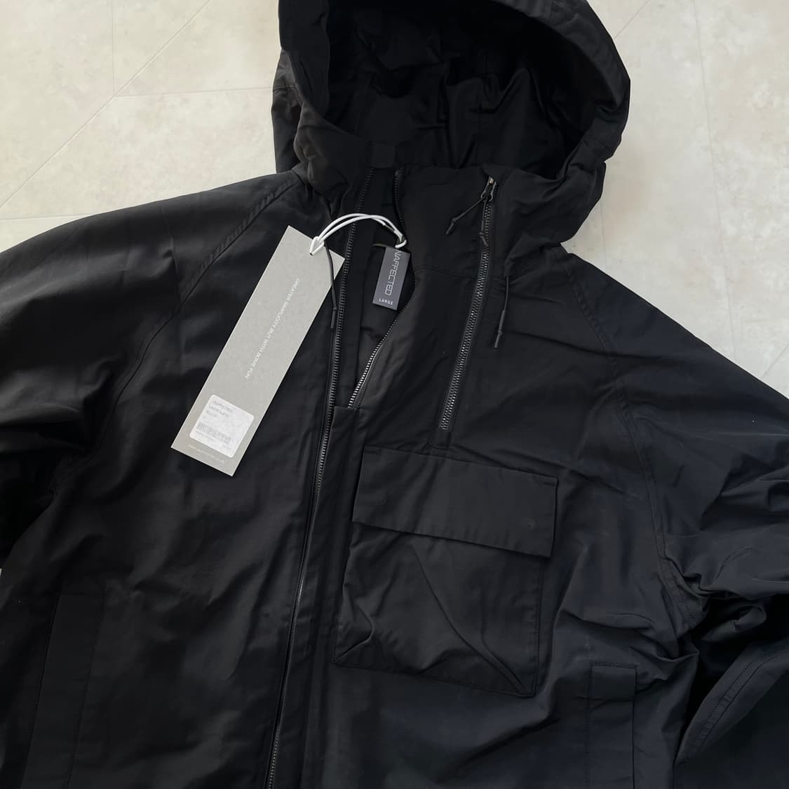 새상품(L)언어펙티드 더블 지퍼 후드 파카 블랙 상품이미지1