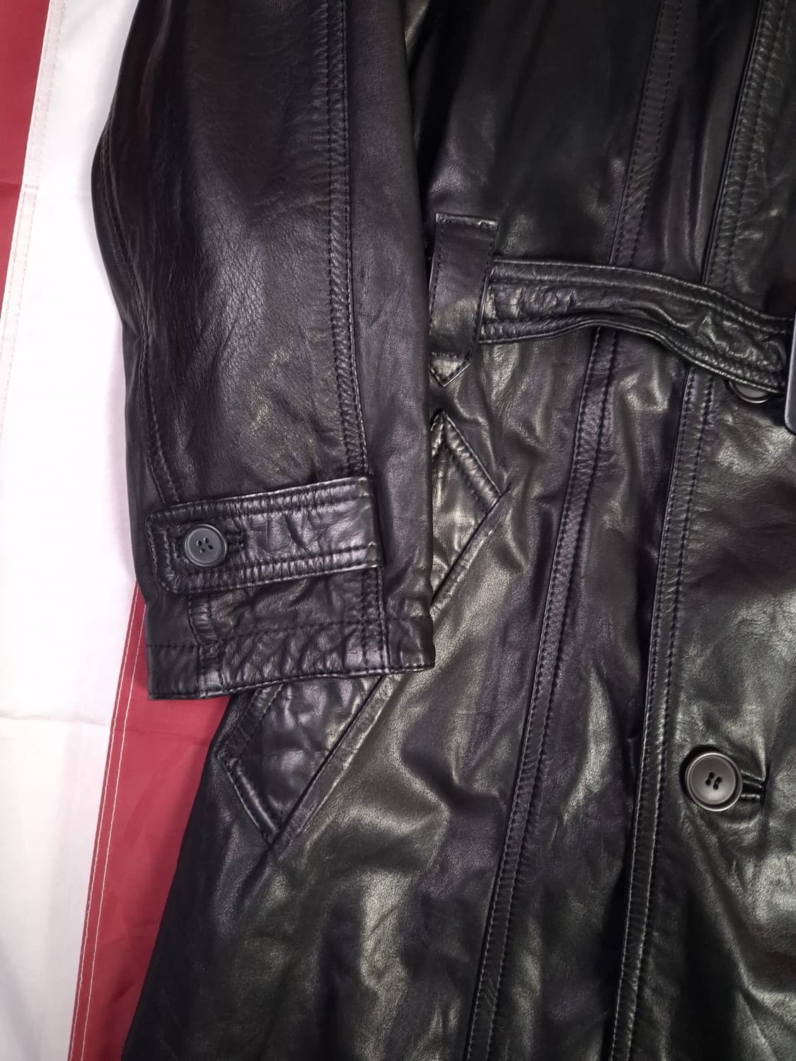 80'일본판 하라주쿠 리얼레더 더블 트렌치코트 상품이미지7