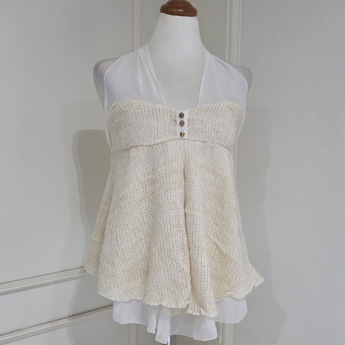 리즈리사 일본빈티지)히메갸루st 양산형 아이보리판쵸홀터넥 니트 슬리브리스 상품이미지3
