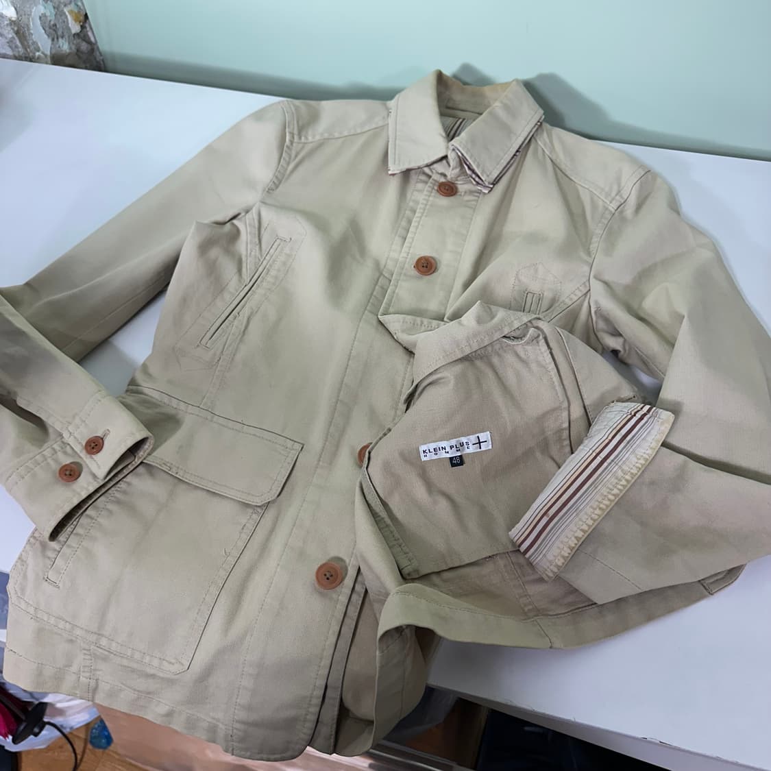 S 95 KLEIN PLUS HOMME 베이지 레이어드카라 코튼 워크자켓 상품이미지2