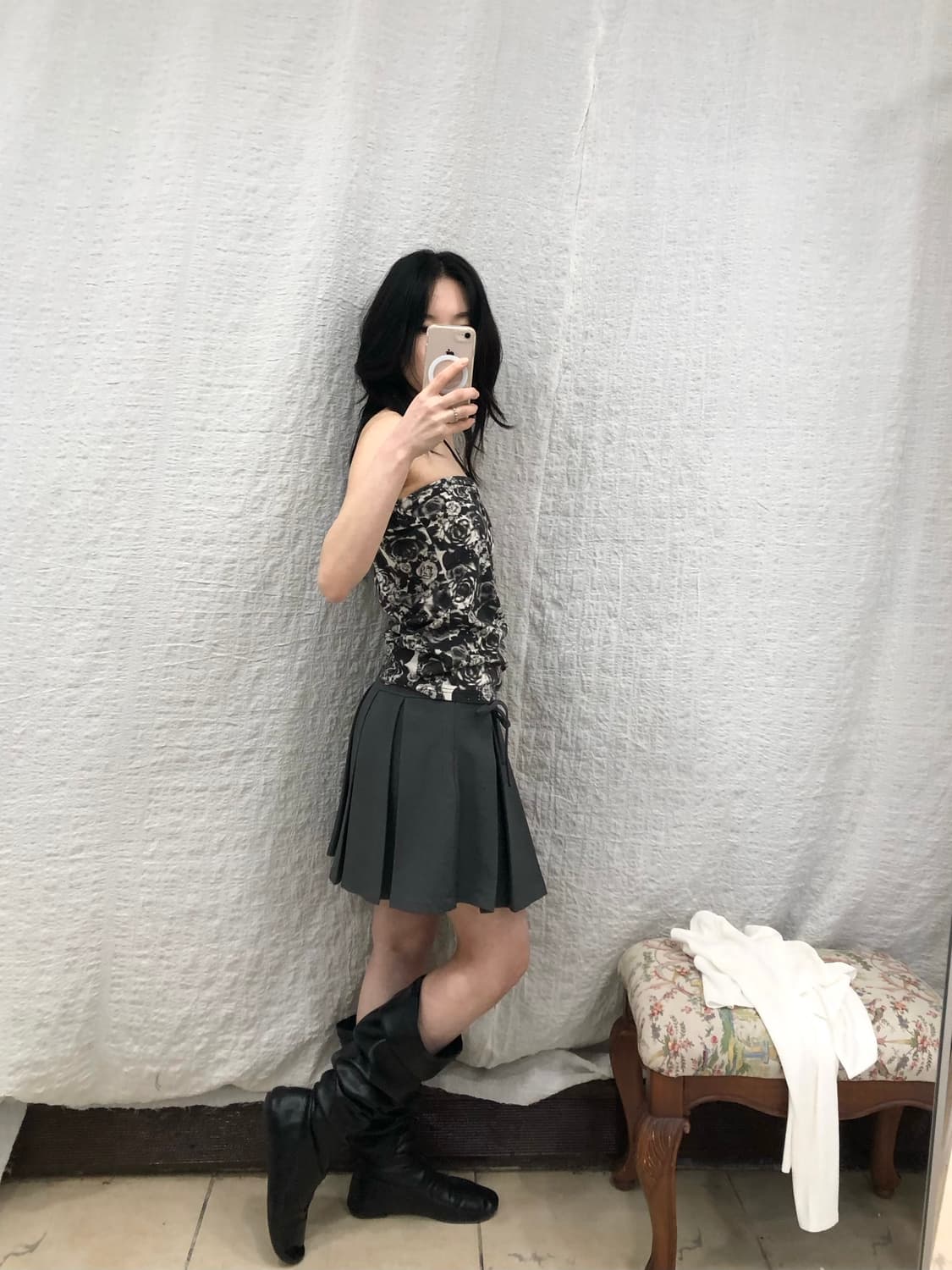 Ribbon charcoal mini skirt 상품이미지5