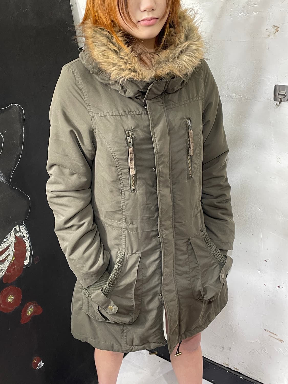 일본빈티지 y2k 라쿤 퍼 롱 자켓 야상 M 상품이미지4