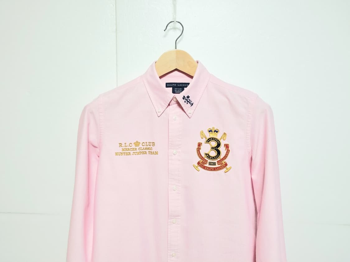 여성 레어 폴로 빅로고 딸기우유 핑크 옥스퍼드 옥스포드 긴팔 남방 셔츠 상품이미지1
