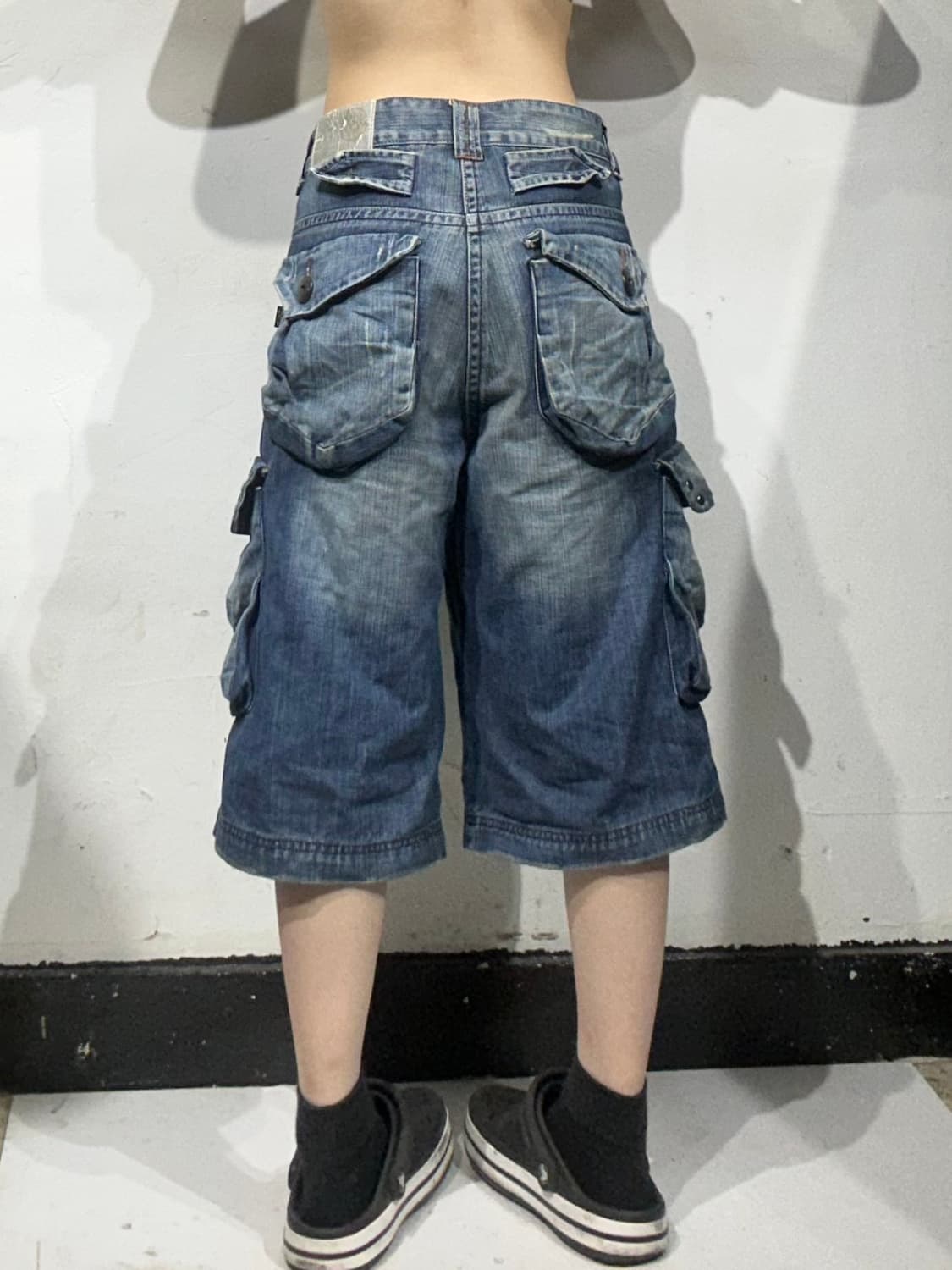 빈티지 진청 데님 반바지 청 카고 버뮤다 와이드 팬츠  상품이미지3