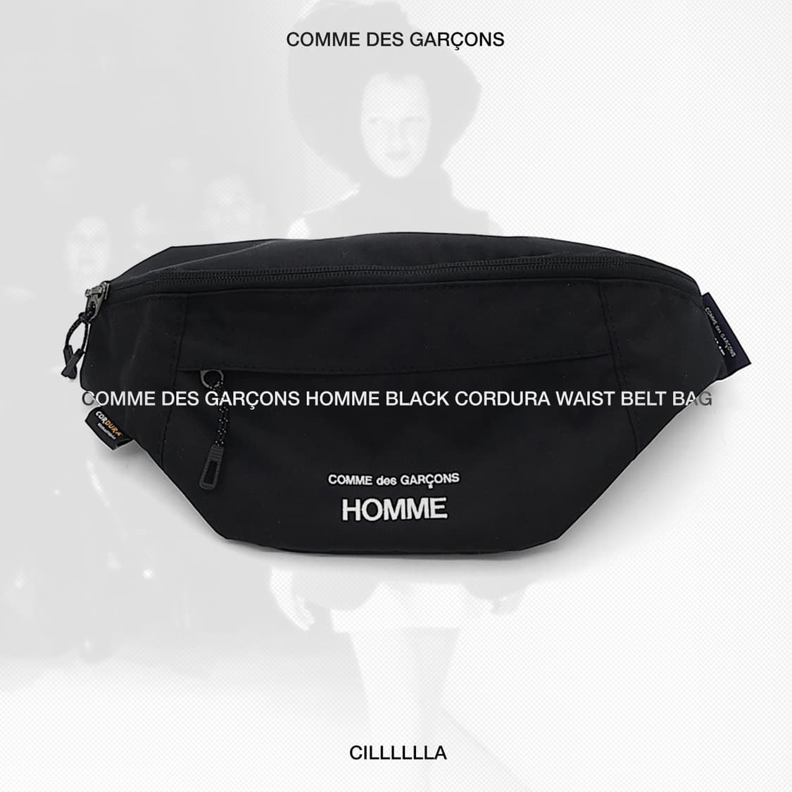 COMMEDESGARCONS 꼼데가르송 옴므 블랙 코듀라 웨이스트 벨트백 상품이미지1