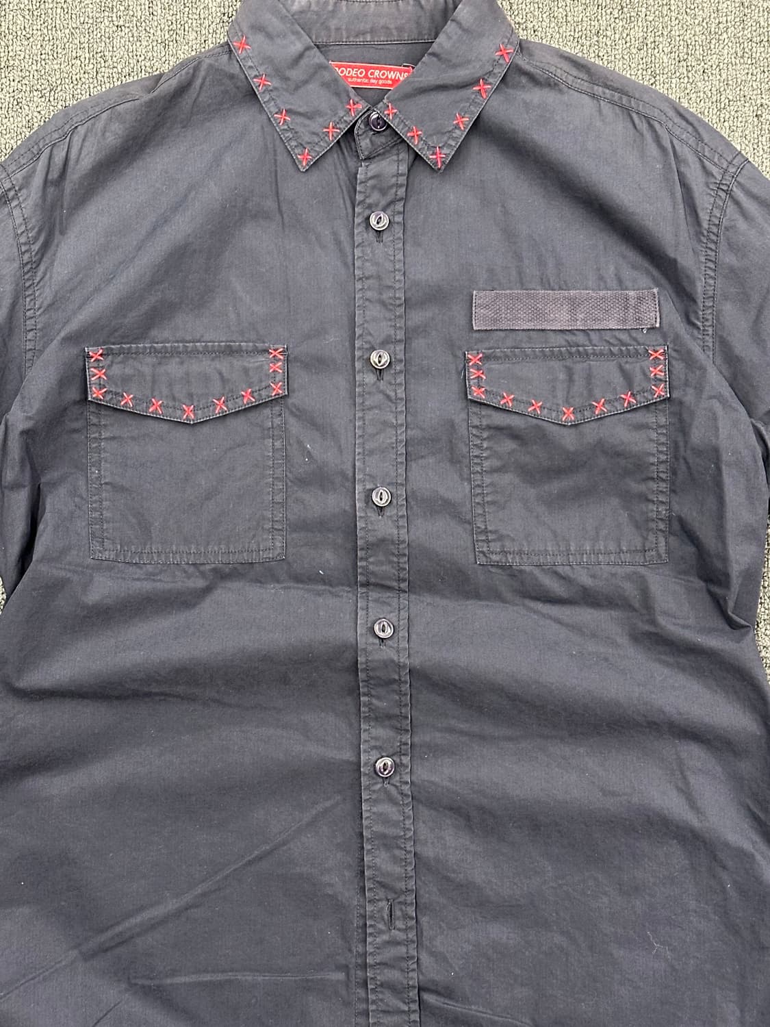 S)Rodeo Crowns 빈티지 레드 자수 포인트 모터사이클 블랙 셔츠 상품이미지5