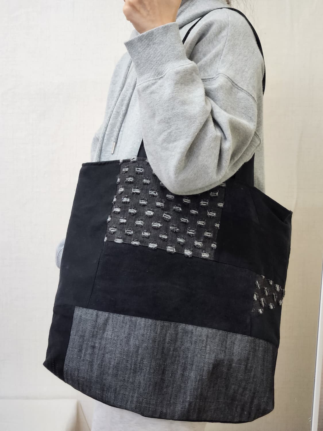 데님 면 블랙 패치워크 빈티지 유니크 숄더백 상품이미지2