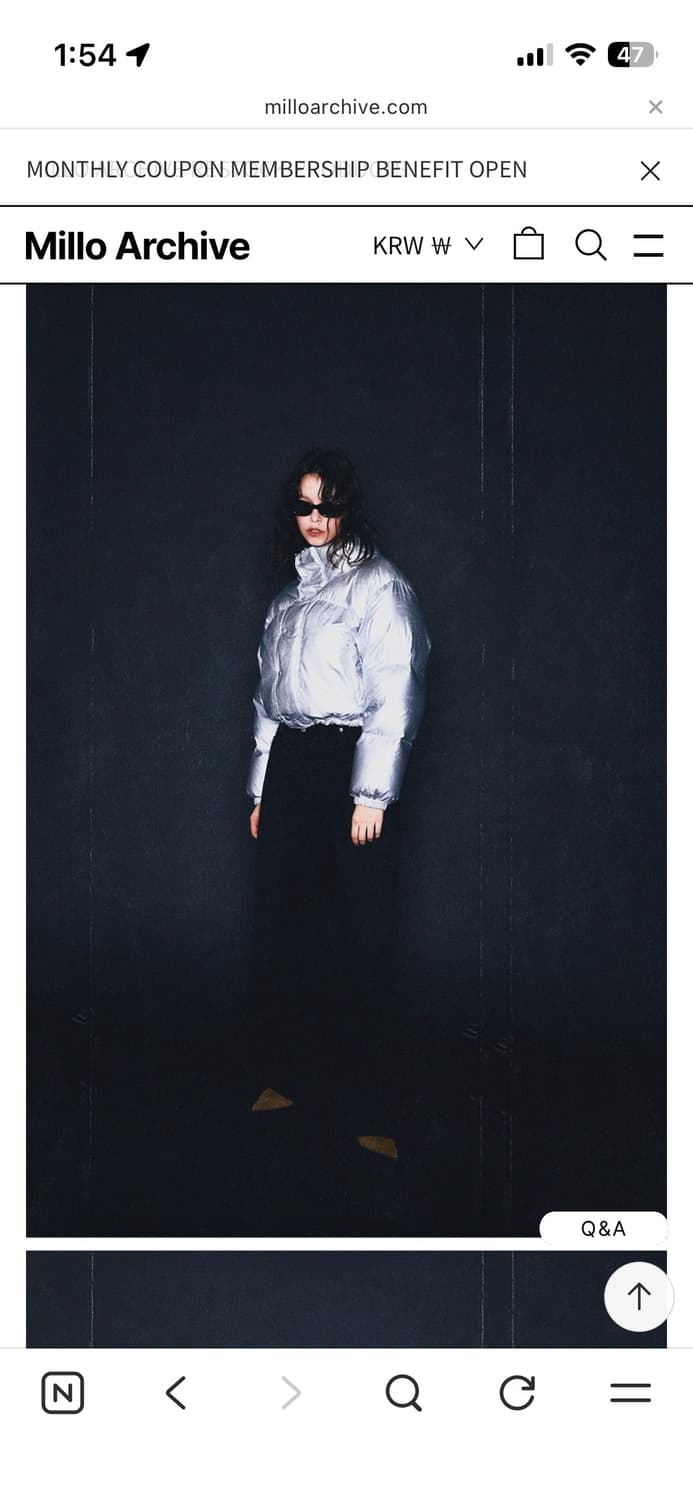 밀로우먼 커브드 숏 푸퍼 자켓 패딩 실버 상품이미지1