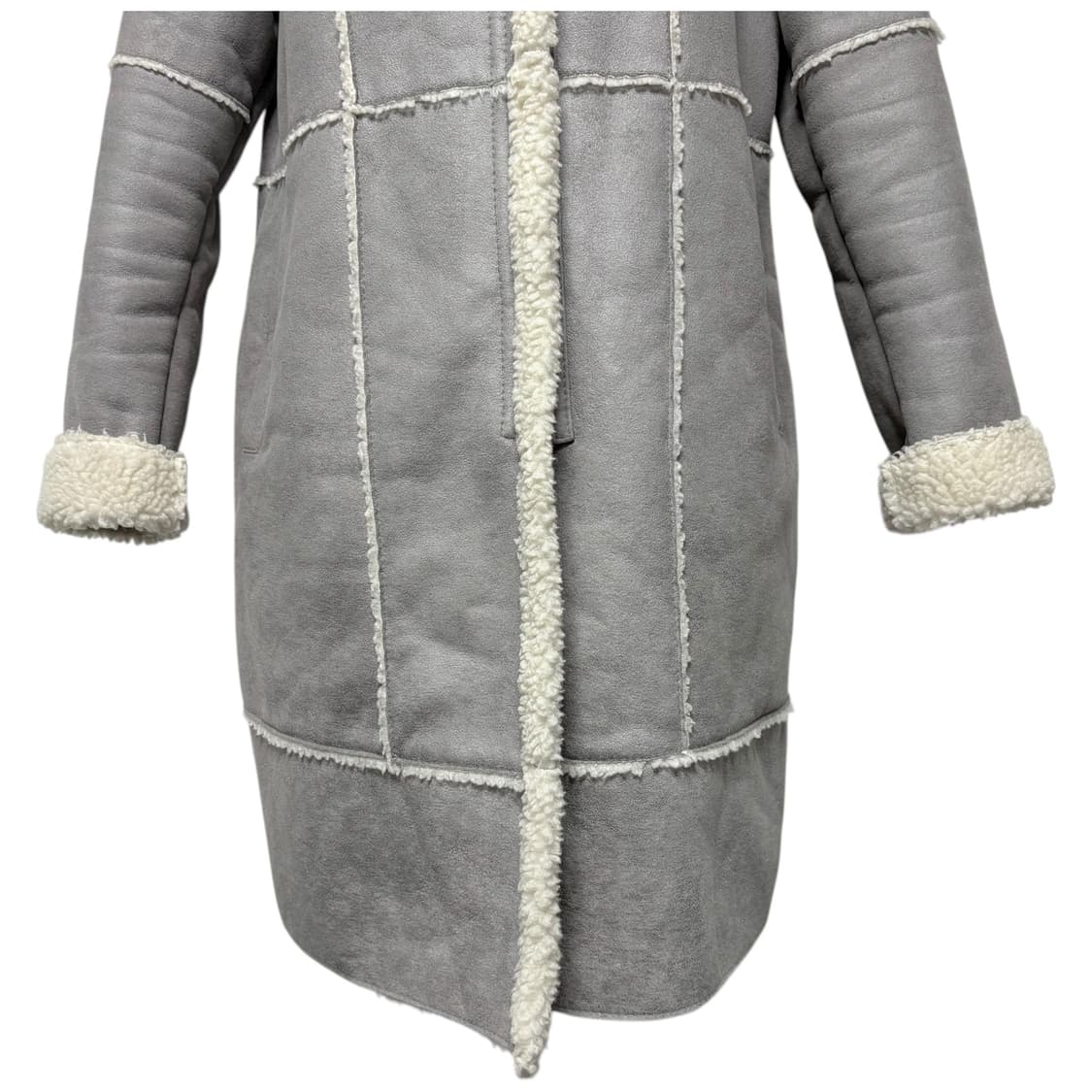 3681 그레이 안감퍼 버클 롱무스탕 코트 자켓 상품이미지3