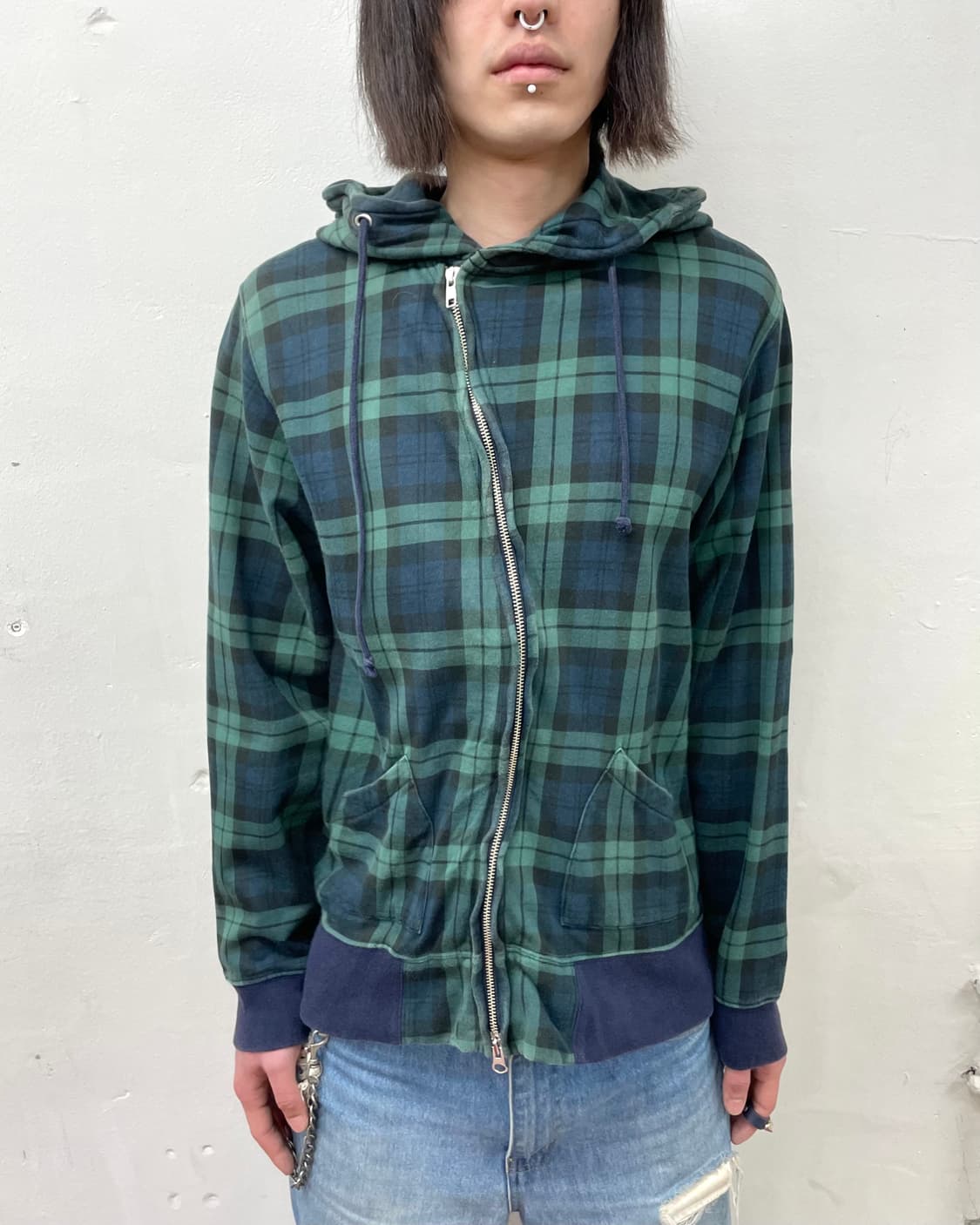 Beams Asymmetric Zipper Check Hooded 상품이미지3