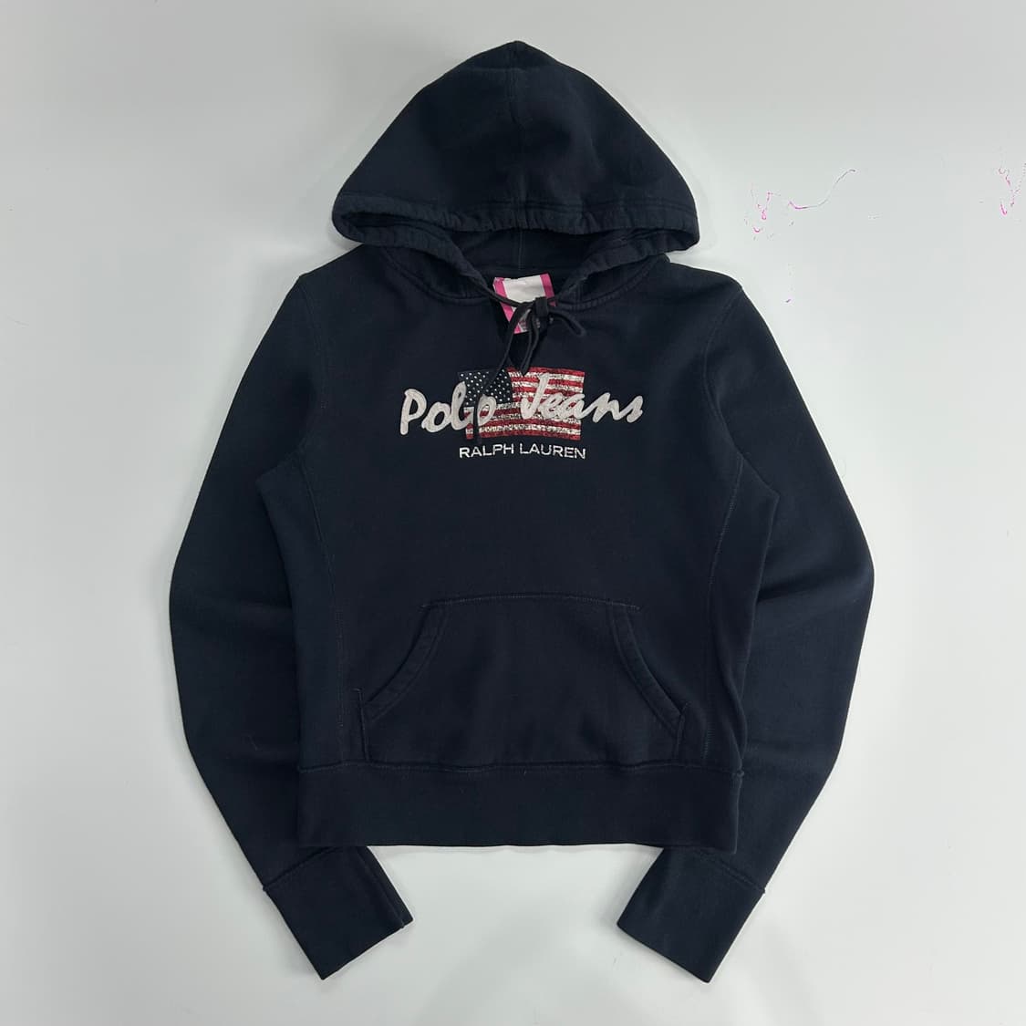 Polo 폴로 진스 레터링 로고 성조기 네이비 후드티 상품이미지3
