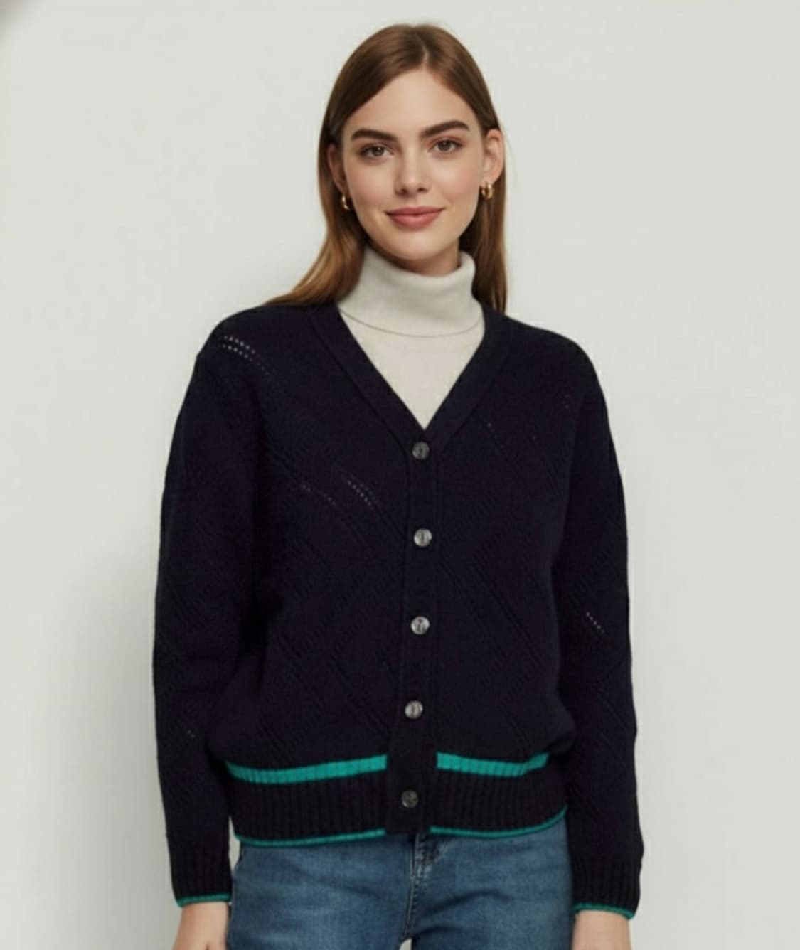 헤지스 라인배색 캐시미어혼방 울니트 가디건 66사이즈 상품이미지3