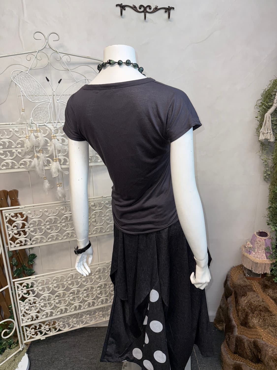 Charcoal spangled butterfly shirring 반팔티 상품이미지3