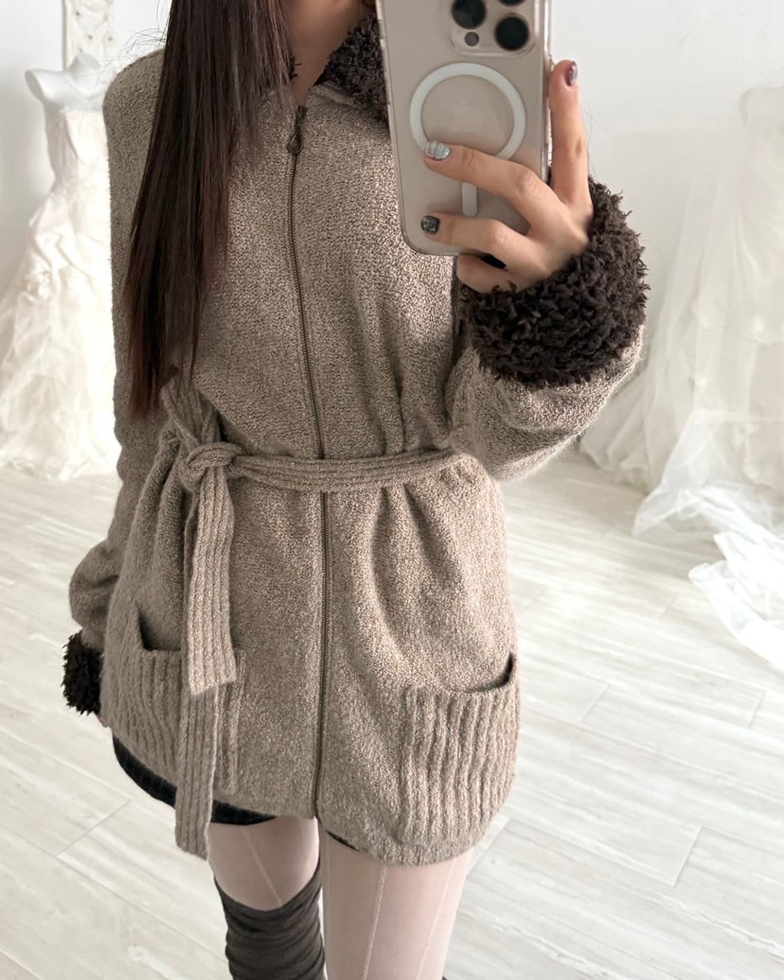 Mute beige wool knit zip-up 상품이미지6