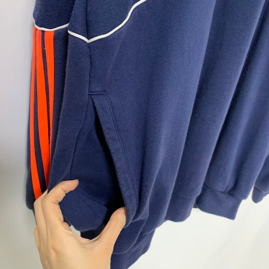아디다스 빈티지 네이비 오렌지 형광 로고 후드티 트레포일 XL 상품이미지2