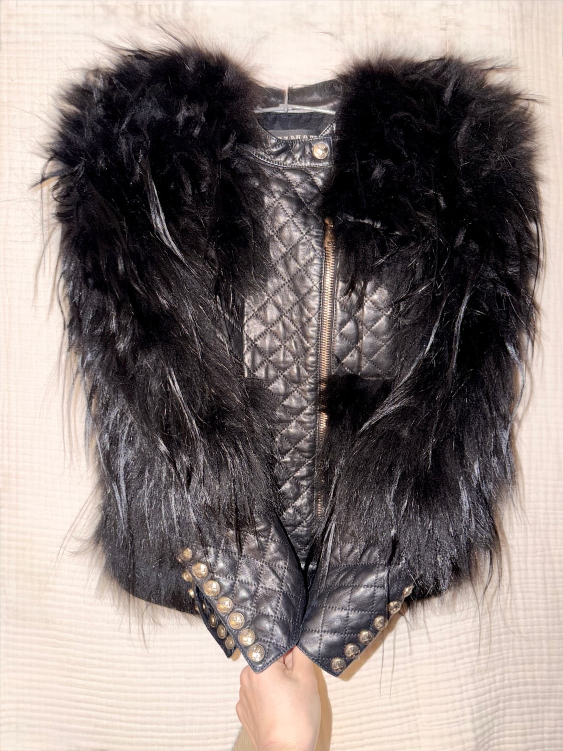 발망 12fw 아트피스 렘스킨 퀼팅 라쿤 퍼 크로스 재킷 상품이미지2