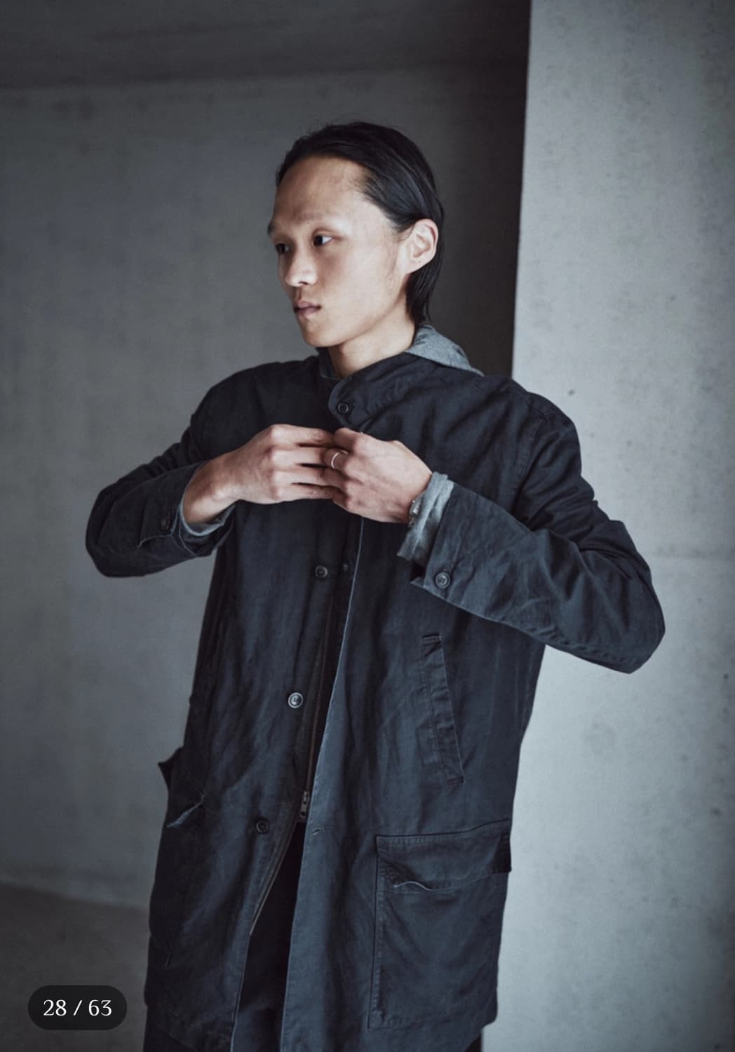 모노프리베 Textured Mid Coat Washed Black 상품이미지2