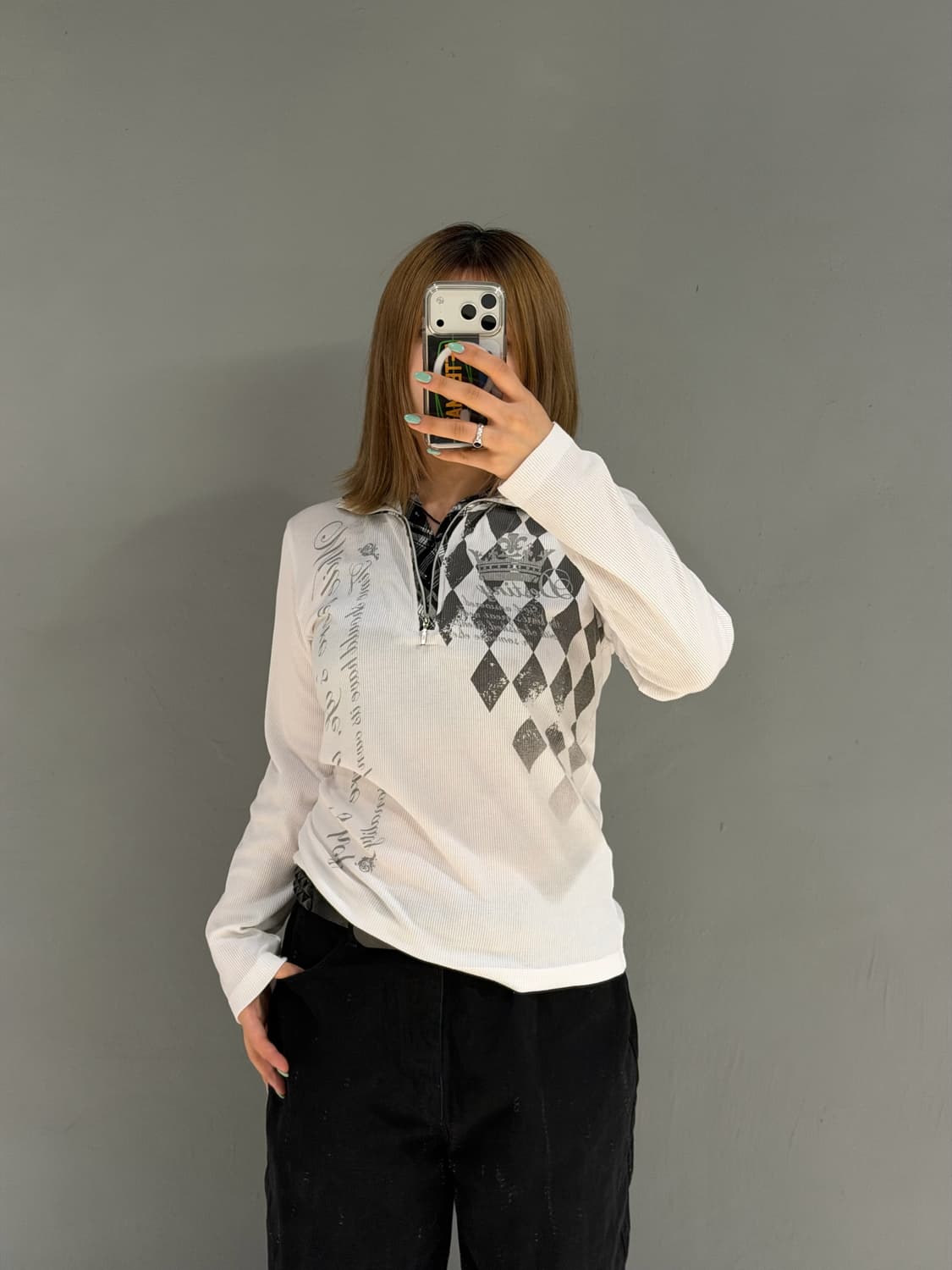 layered collar detail printing sleeve 상품이미지2