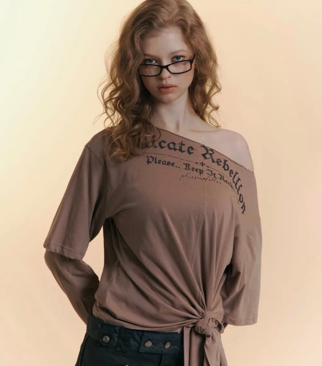 Noice Tie Long Sleeve Top Brick Brown 상품이미지1