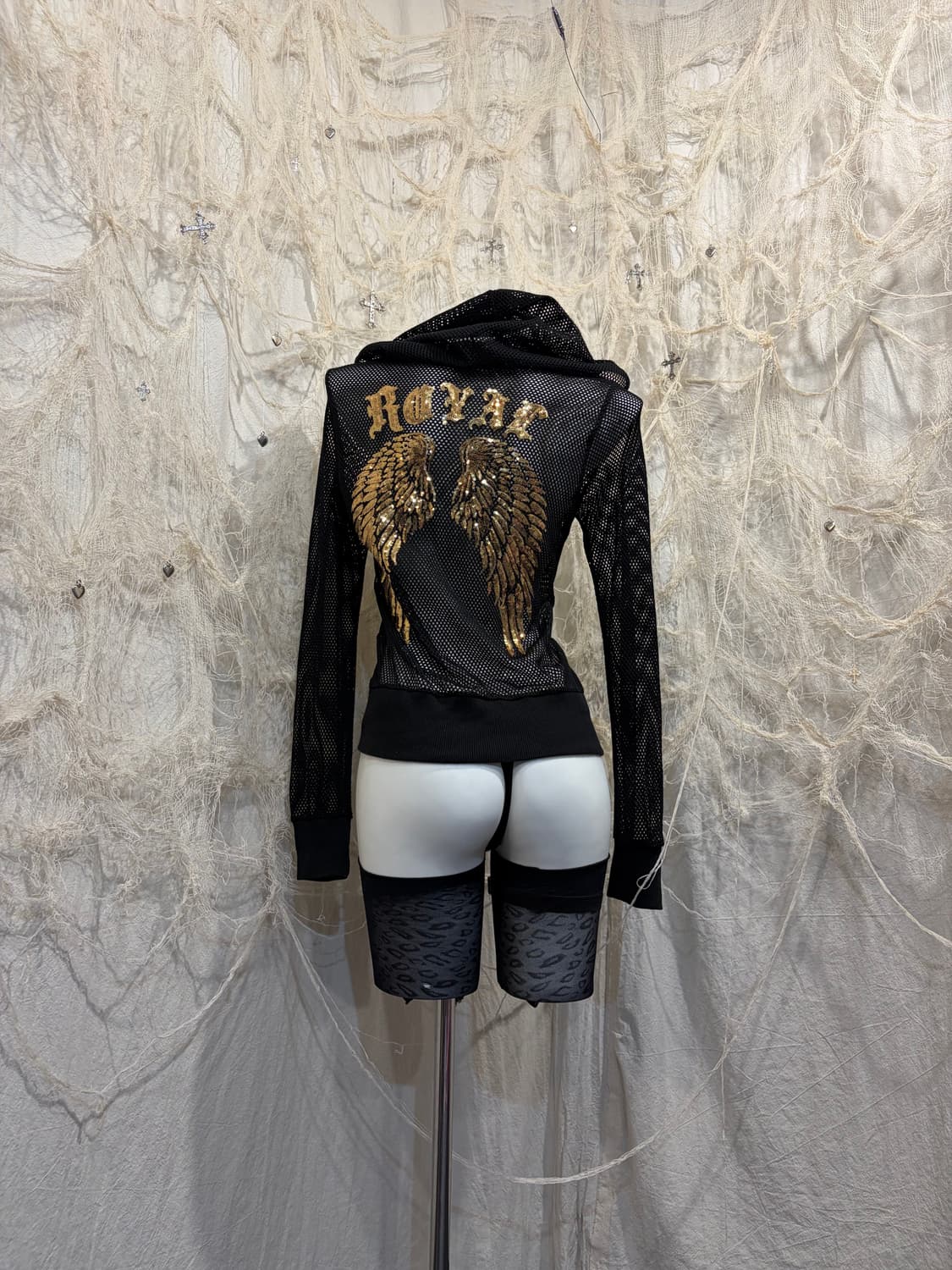 Y2K gold spangles wing punching zip-up 상품이미지6