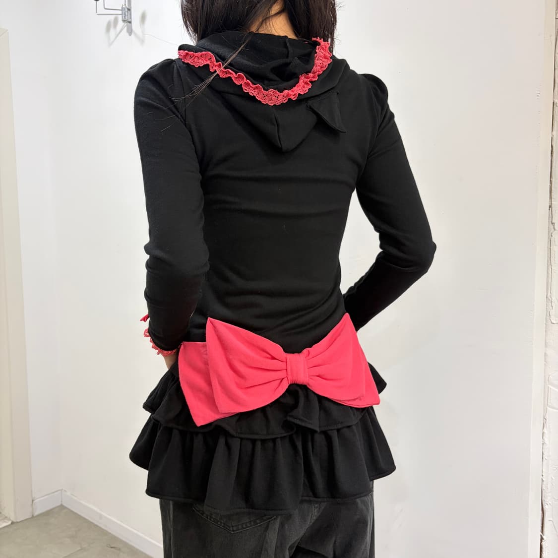 Joky gal 갸루 왕리본 집업 프릴 원피스 상품이미지3