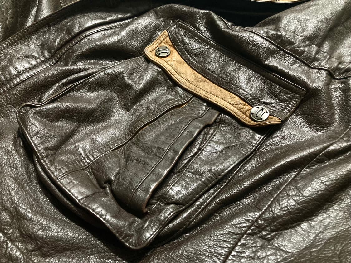 90s 올아메리칸 구스다운 소가죽 사파리 레더 자켓 105-110 상품이미지6