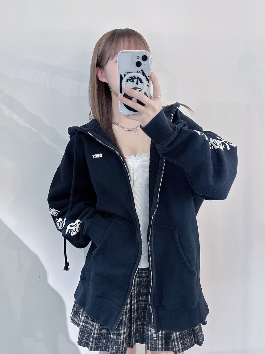 오베이 블랙 사이드로고 후드집업 상품이미지3