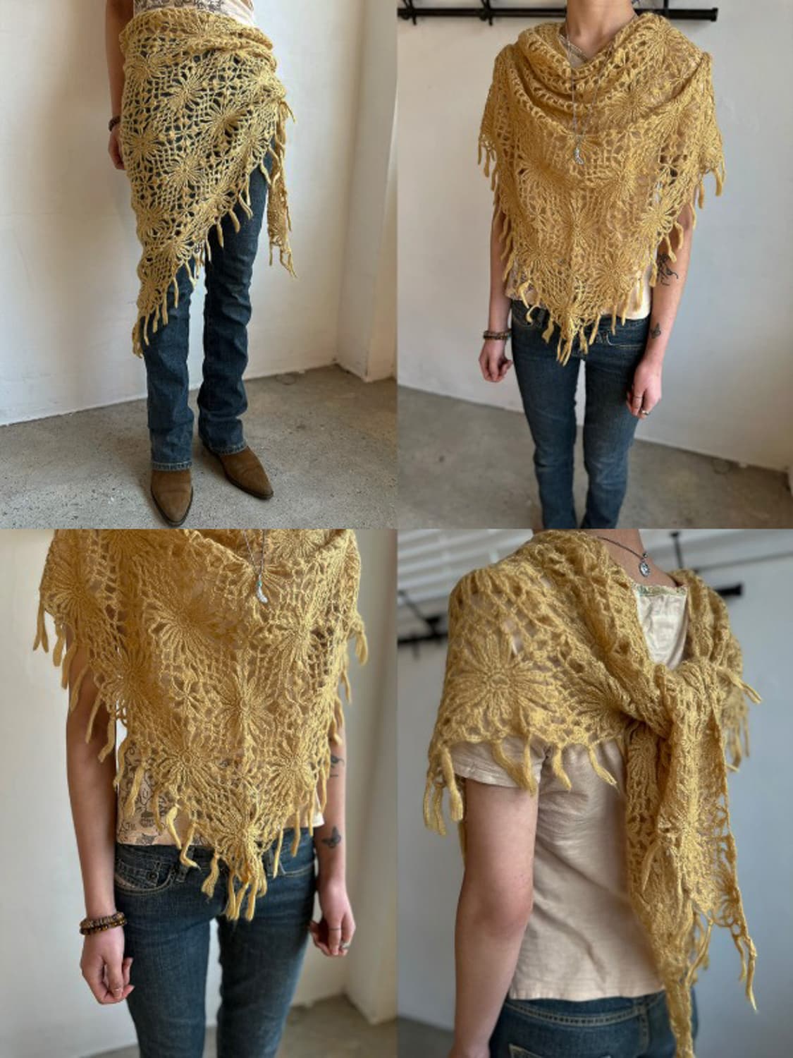 Muted Yellow Floral Crochet Muffler 0277 상품이미지1