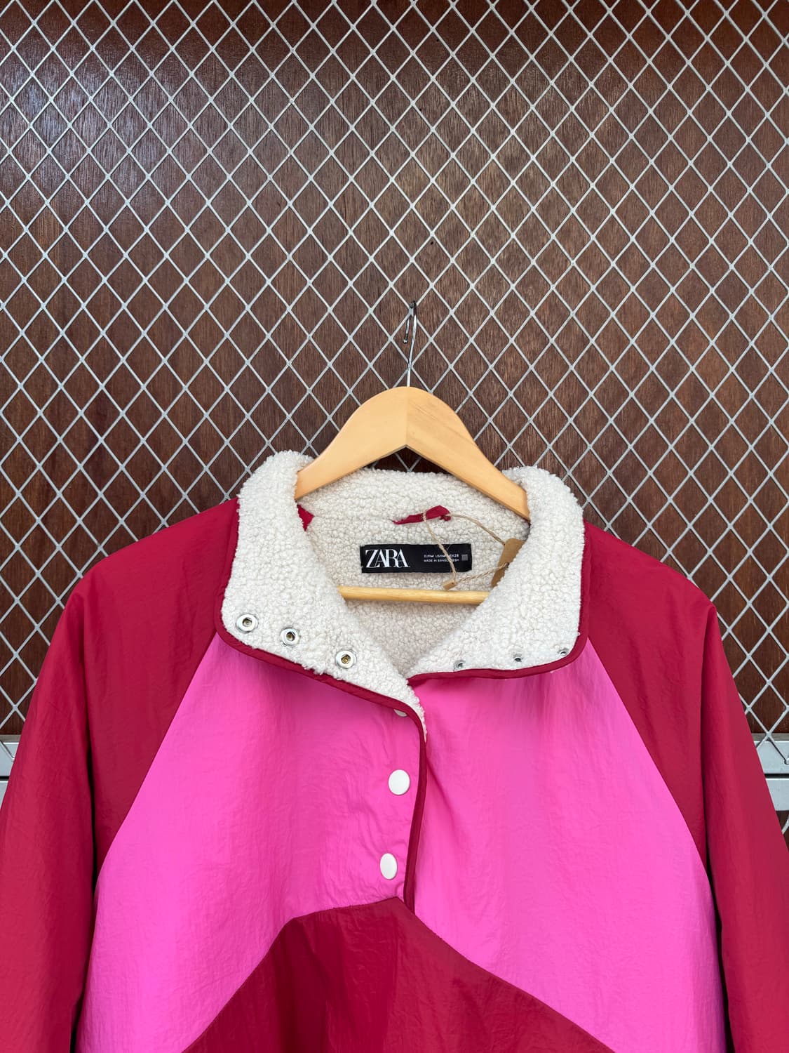 자라 핑크 배색 크롭 아노락 뽀글이 점퍼 M 상품이미지4