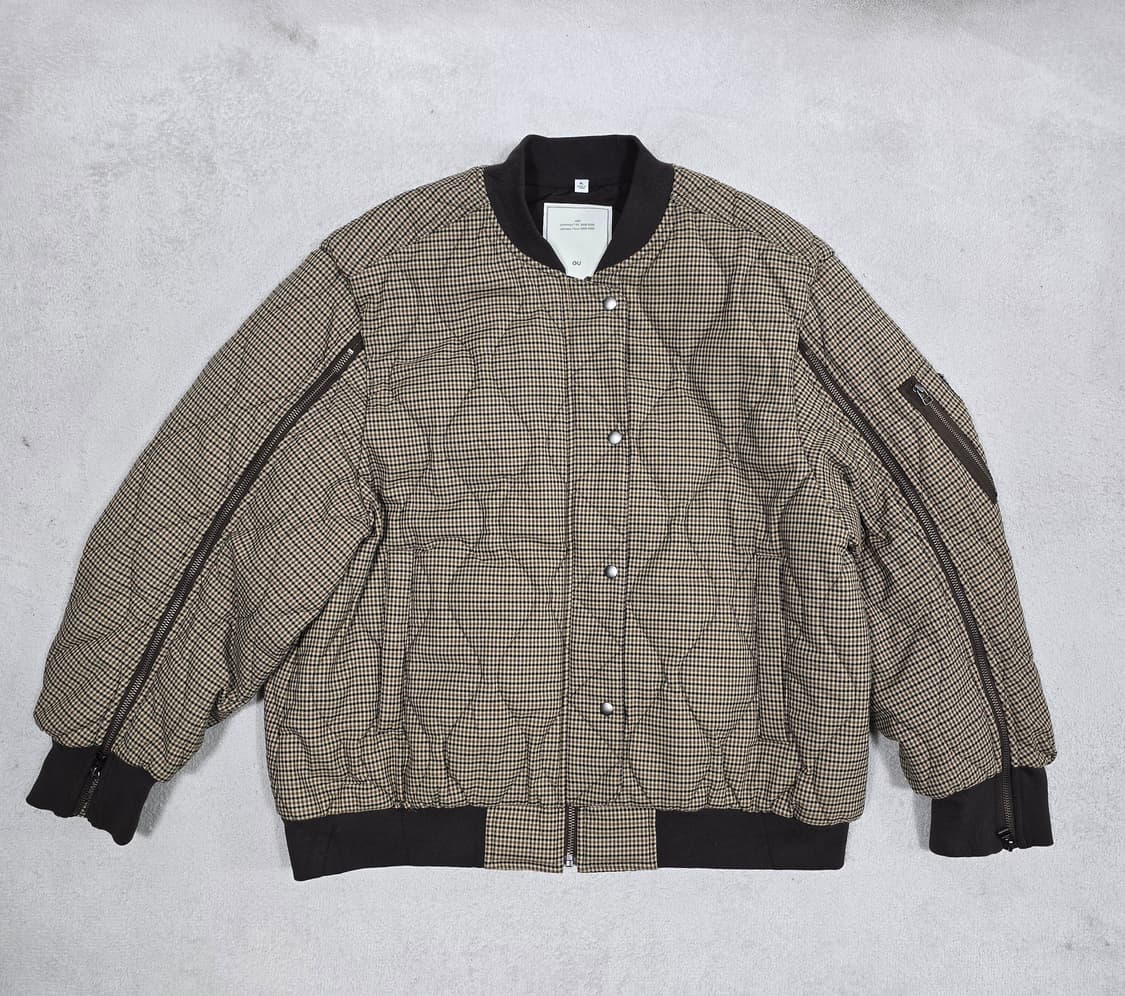 ROKH X GU 퀄티드 체크 블루종 베이지 자켓 XL 상품이미지1