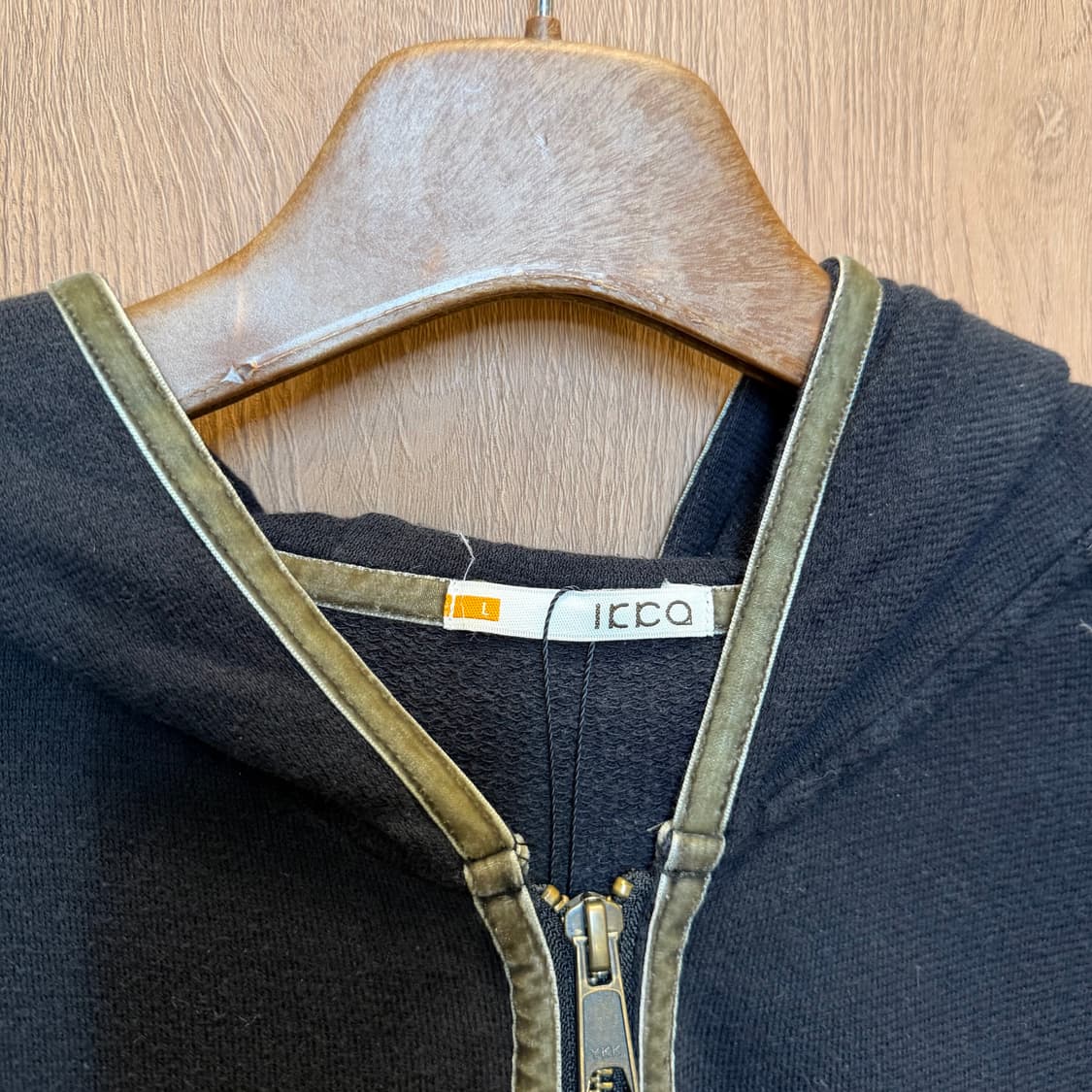 빈티지 롱슬리브 후드 집업 그린 배색 트리밍 디테일 블랙 상품이미지5