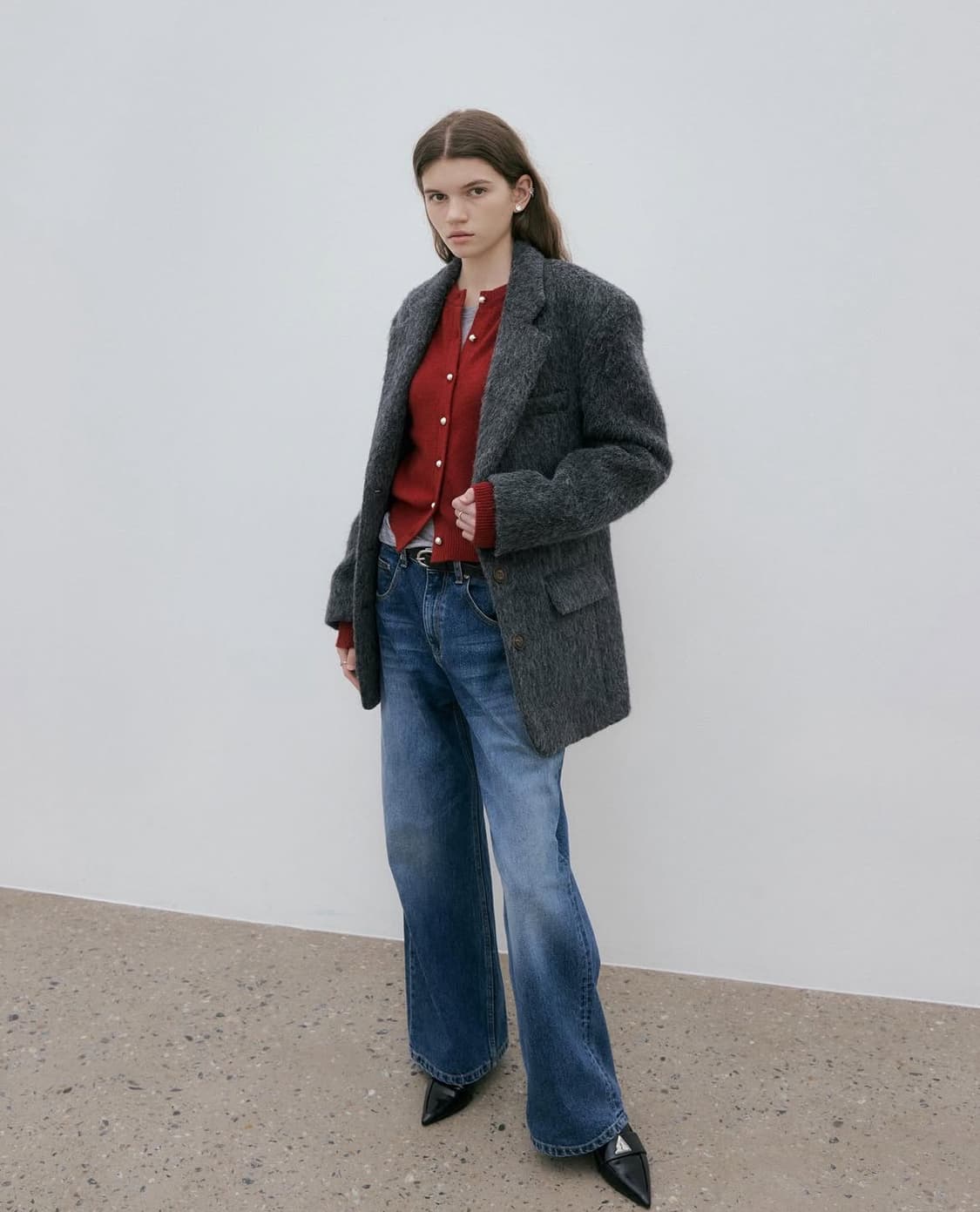 Mais 마이스 헤어리 알파카 블렌드 싱글 코트 차콜 상품이미지6