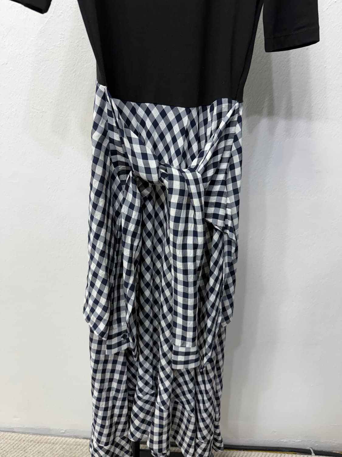 정품) 마쥬 블랙 체크 믹스 원피스 1 상품이미지4