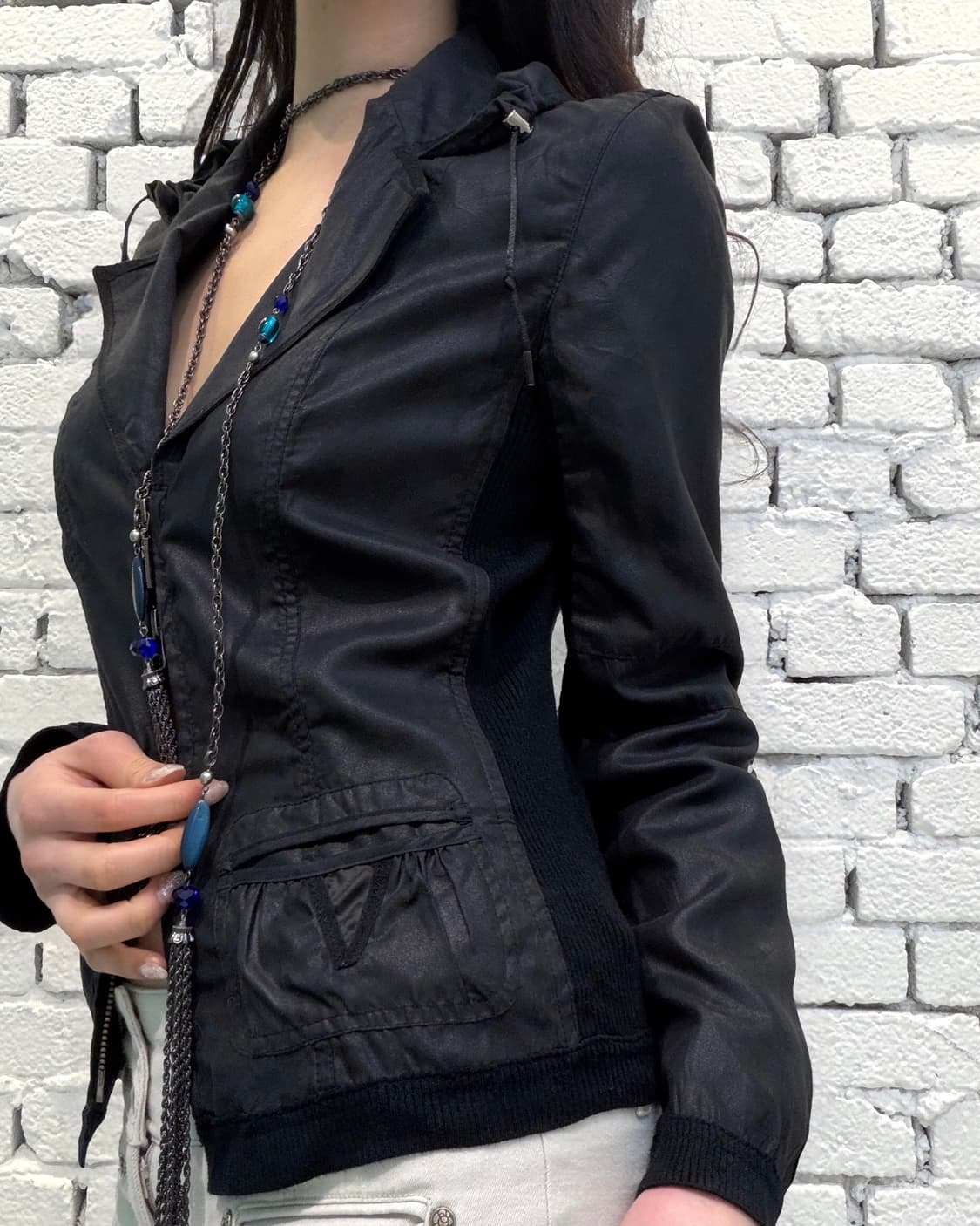 Shirred Neck Suede Zip Jacket 상품이미지1