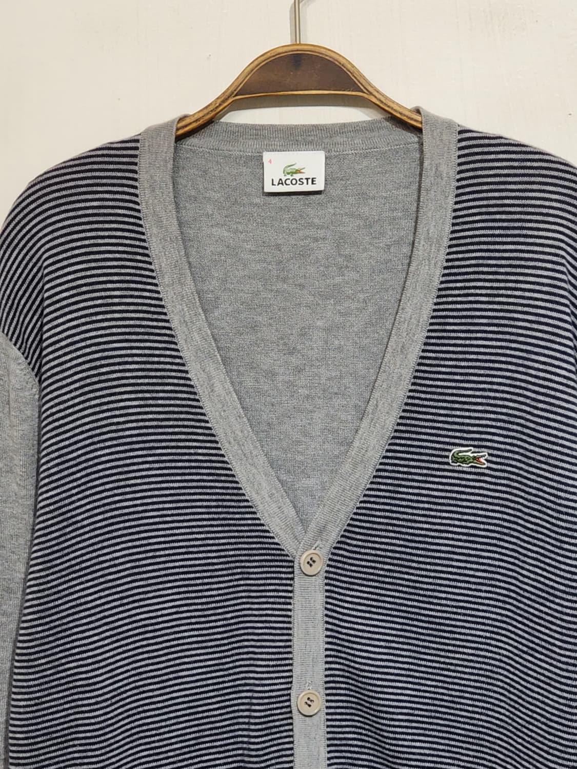 (L) 라코스테 가디건 브이넥 로고 배색 캐주얼  상품이미지2